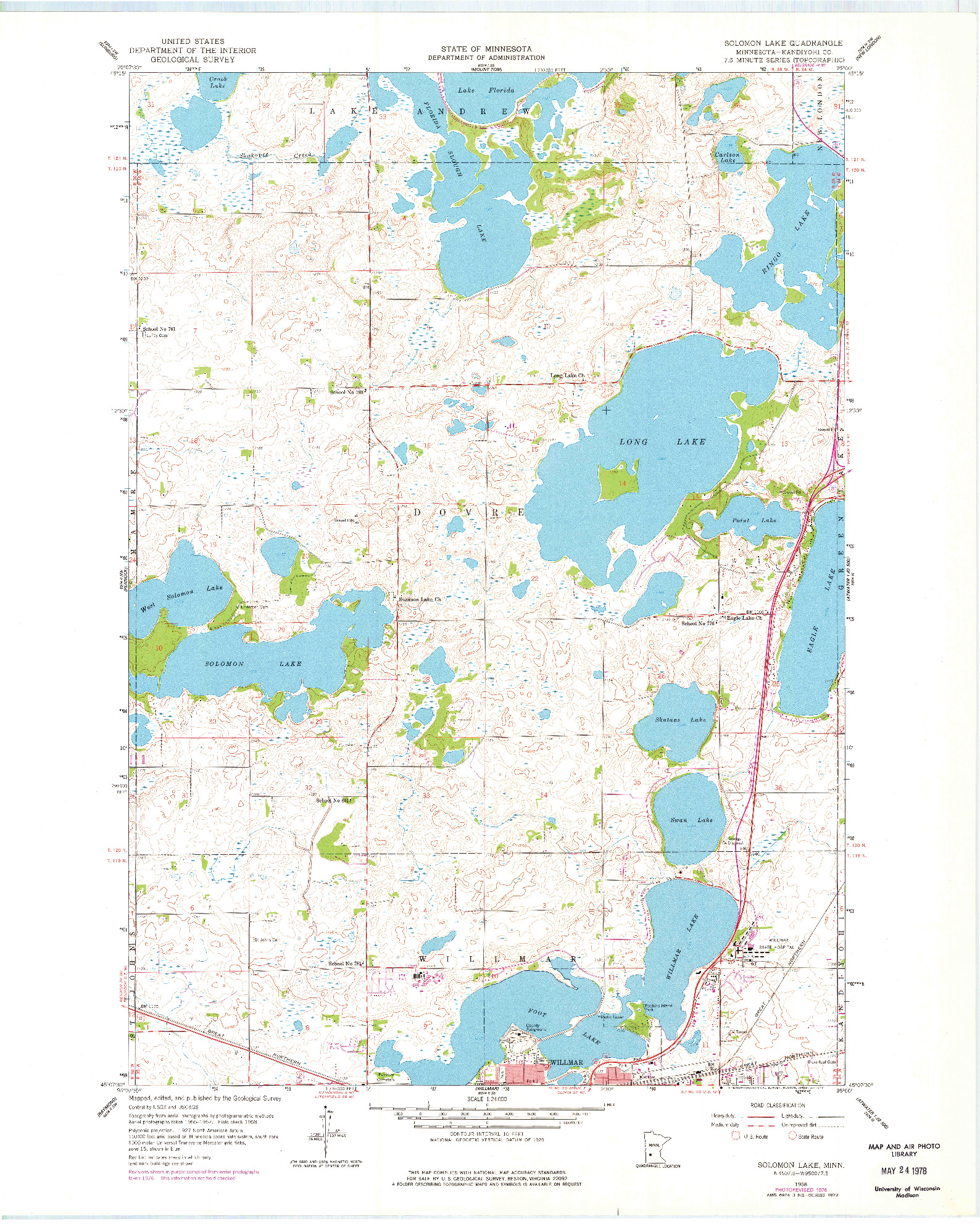 USGS 1:24000-SCALE QUADRANGLE FOR SOLOMON LAKE, MN 1958