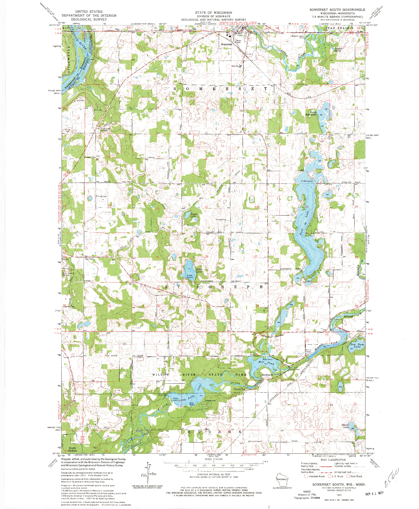 USGS 1:24000-SCALE QUADRANGLE FOR SOMERSET SOUTH, WI 1974