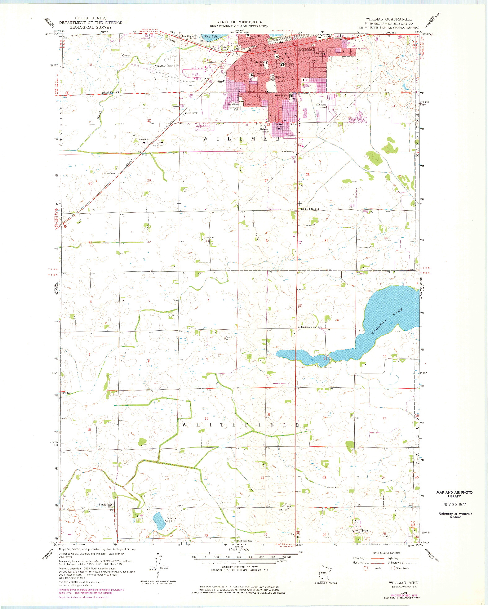 USGS 1:24000-SCALE QUADRANGLE FOR WILLMAR, MN 1958