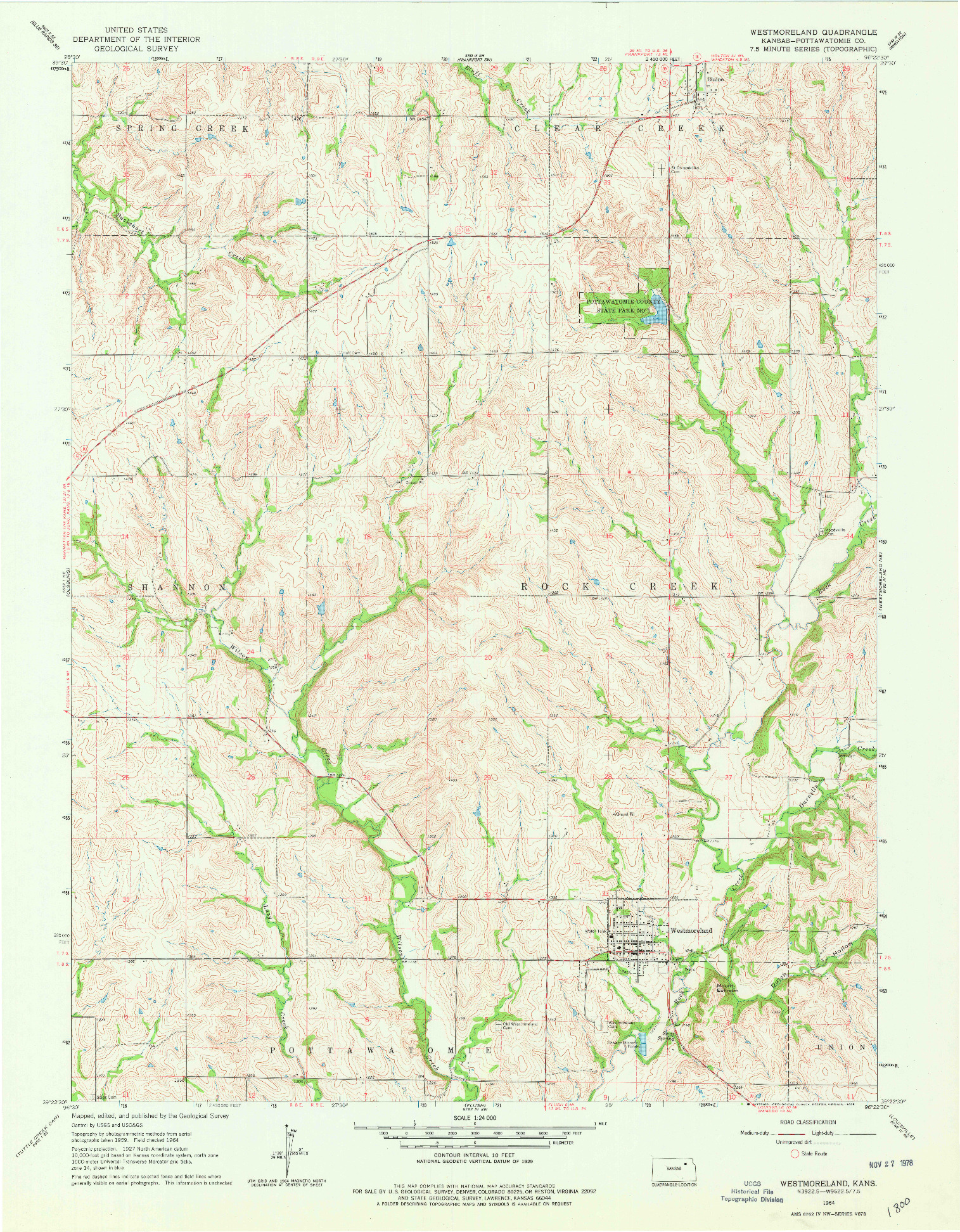 USGS 1:24000-SCALE QUADRANGLE FOR WESTMORELAND, KS 1964