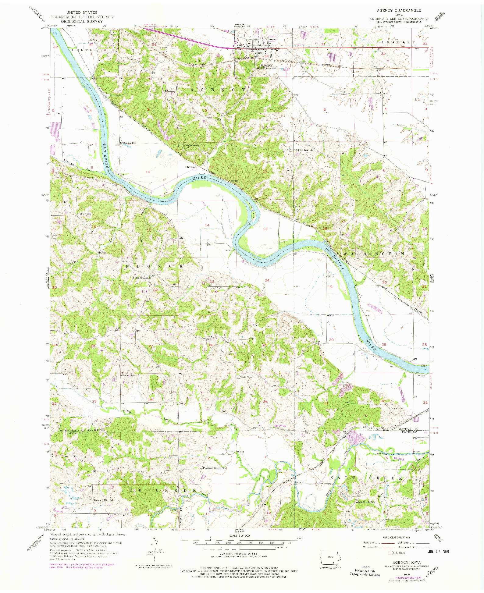 USGS 1:24000-SCALE QUADRANGLE FOR AGENCY, IA 1956