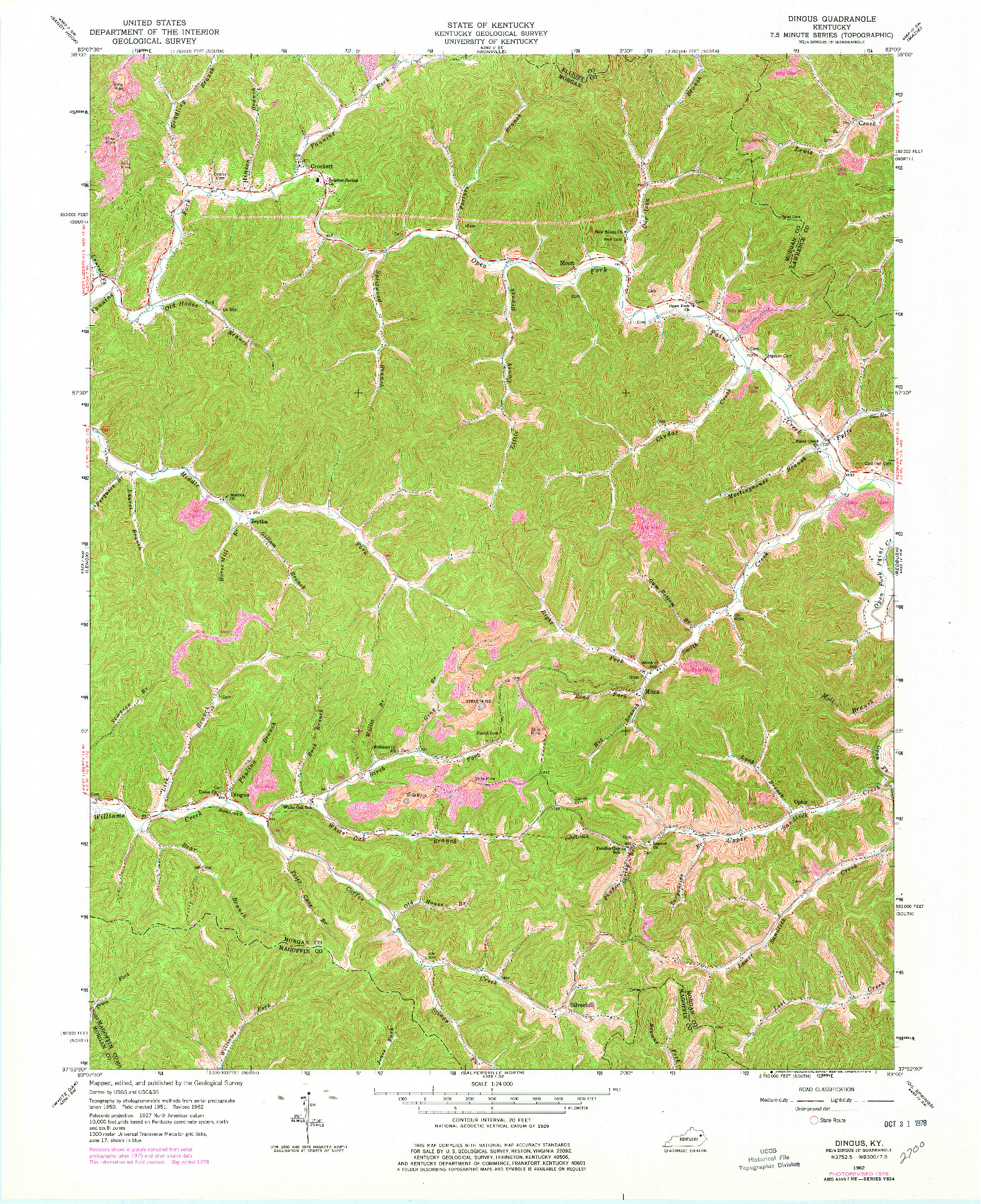 USGS 1:24000-SCALE QUADRANGLE FOR DINGUS, KY 1962