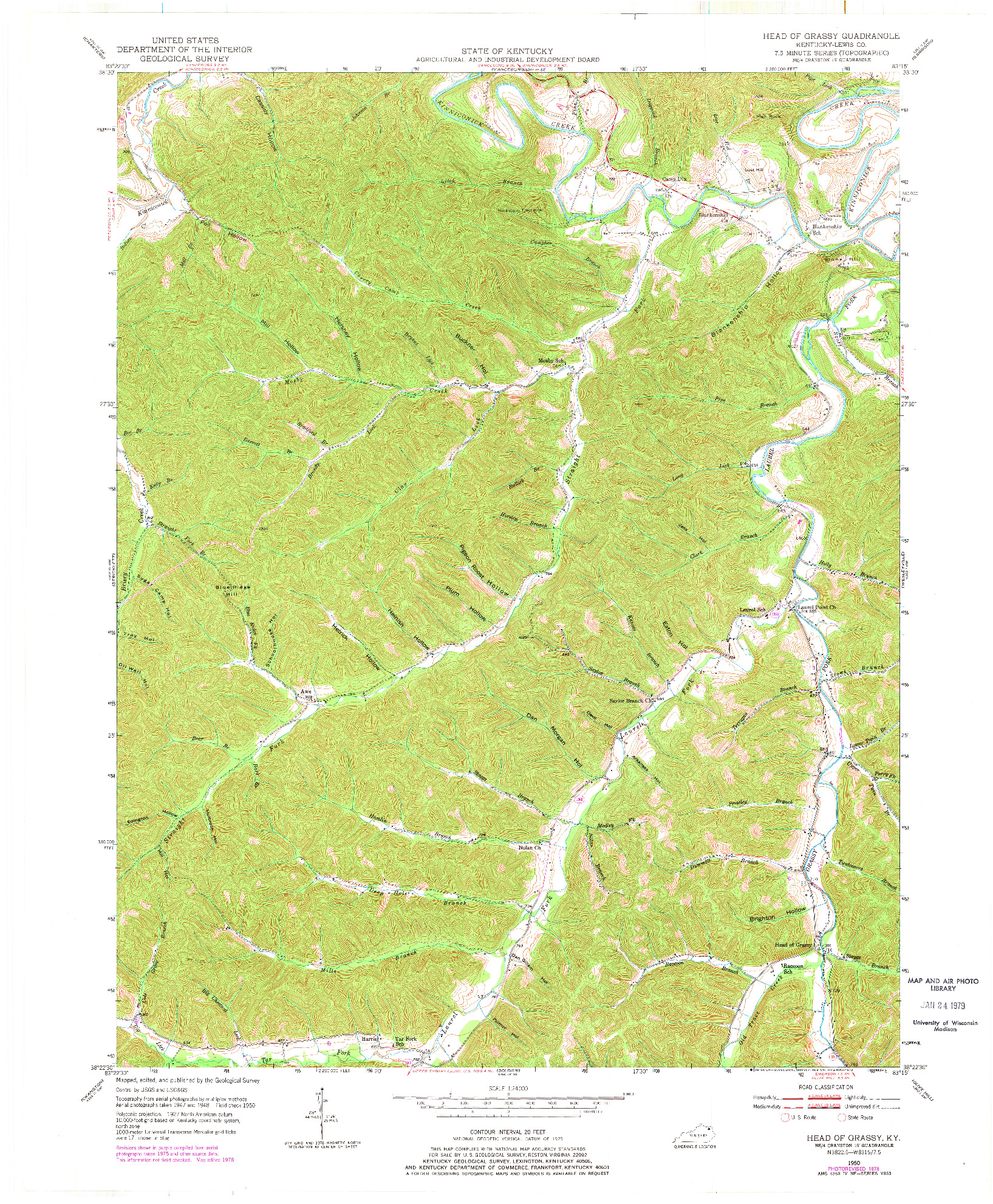 USGS 1:24000-SCALE QUADRANGLE FOR HEAD OF GRASSY, KY 1950