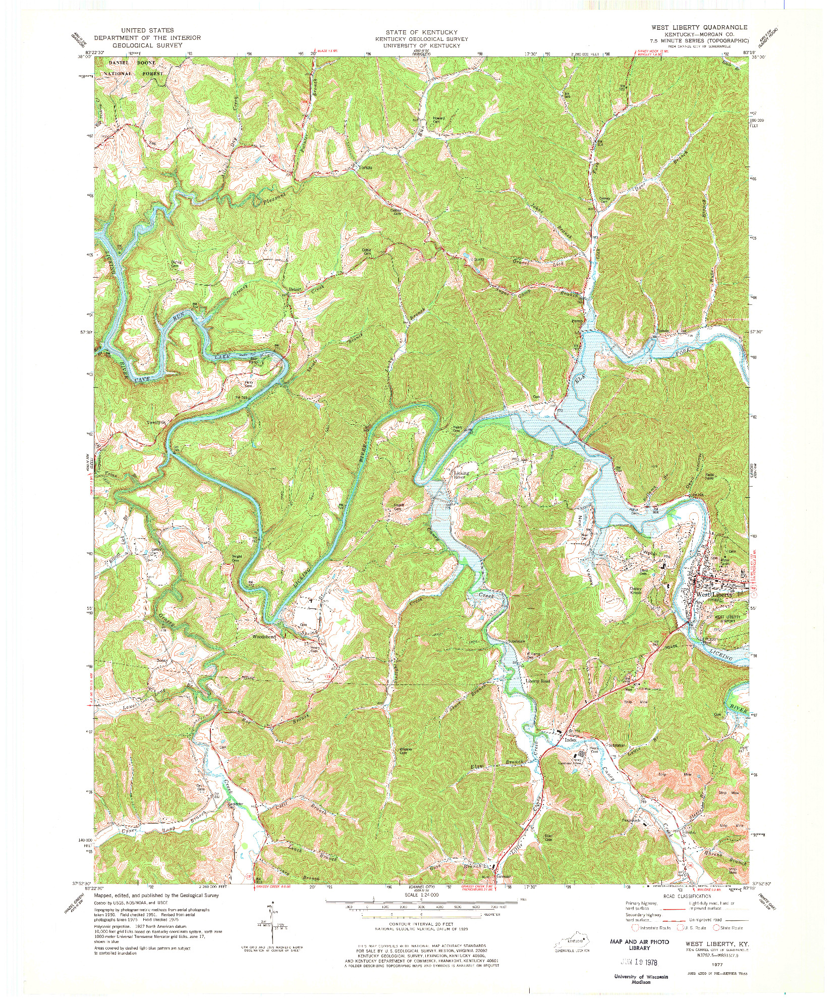 USGS 1:24000-SCALE QUADRANGLE FOR WEST LIBERTY, KY 1977