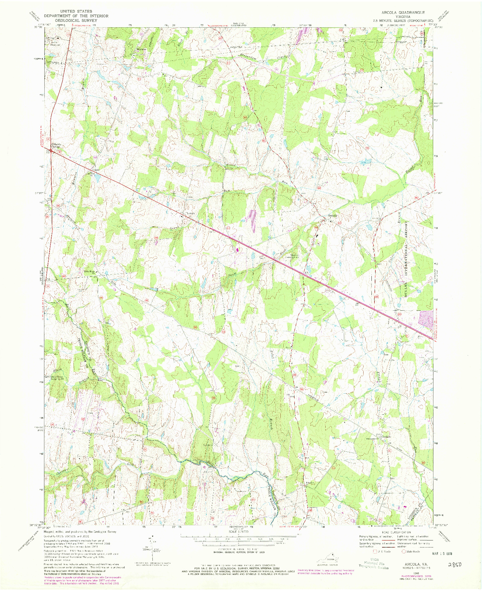 USGS 1:24000-SCALE QUADRANGLE FOR ARCOLA, VA 1968
