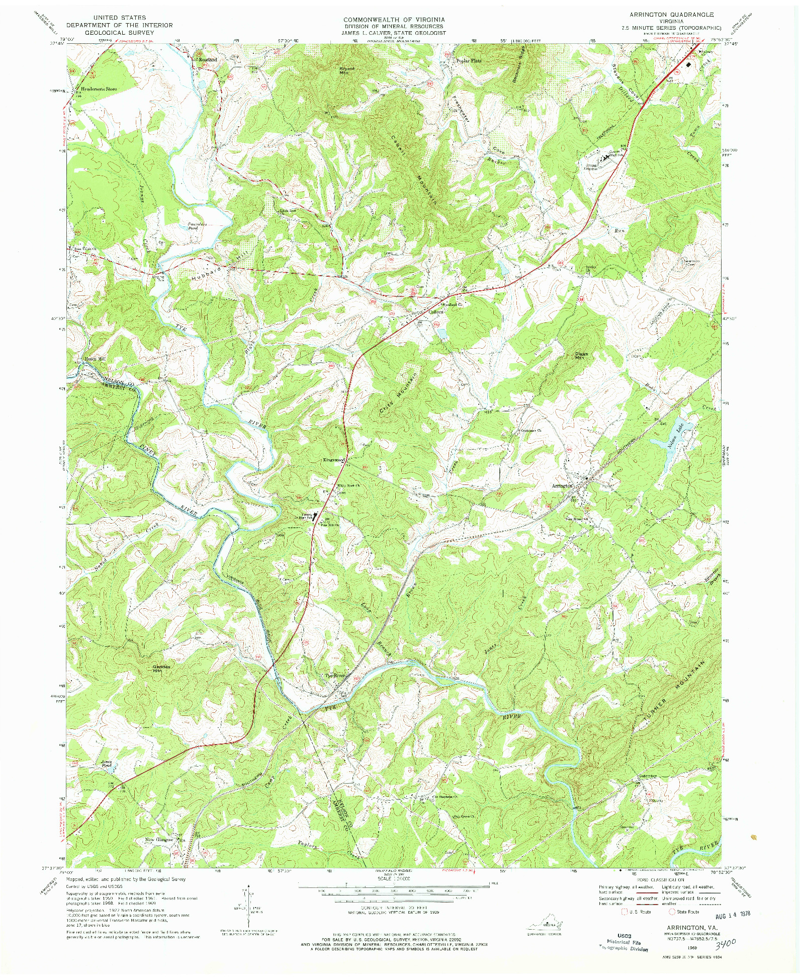 USGS 1:24000-SCALE QUADRANGLE FOR ARRINGTON, VA 1969