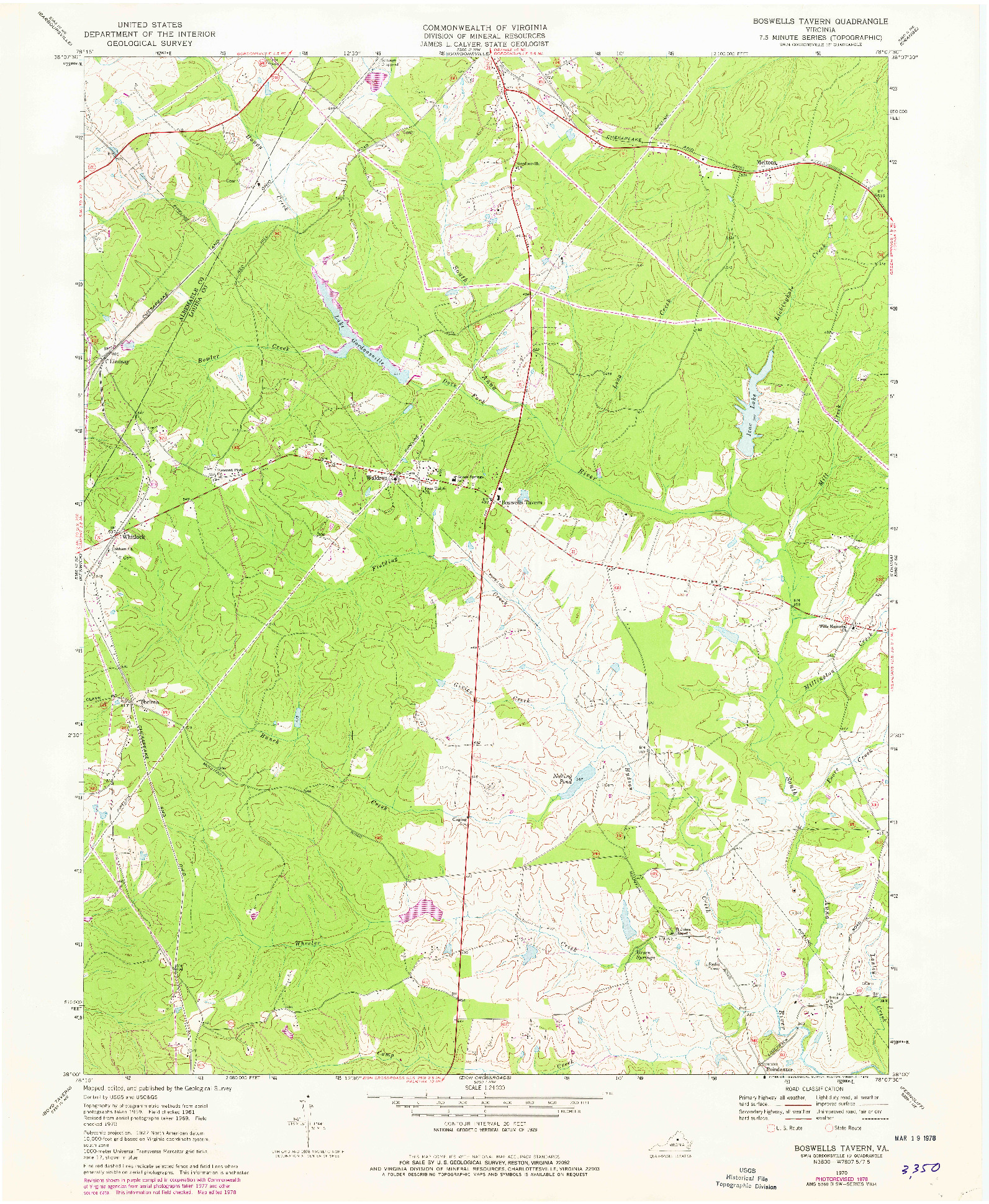 USGS 1:24000-SCALE QUADRANGLE FOR BOSWELLS TAVERN, VA 1970