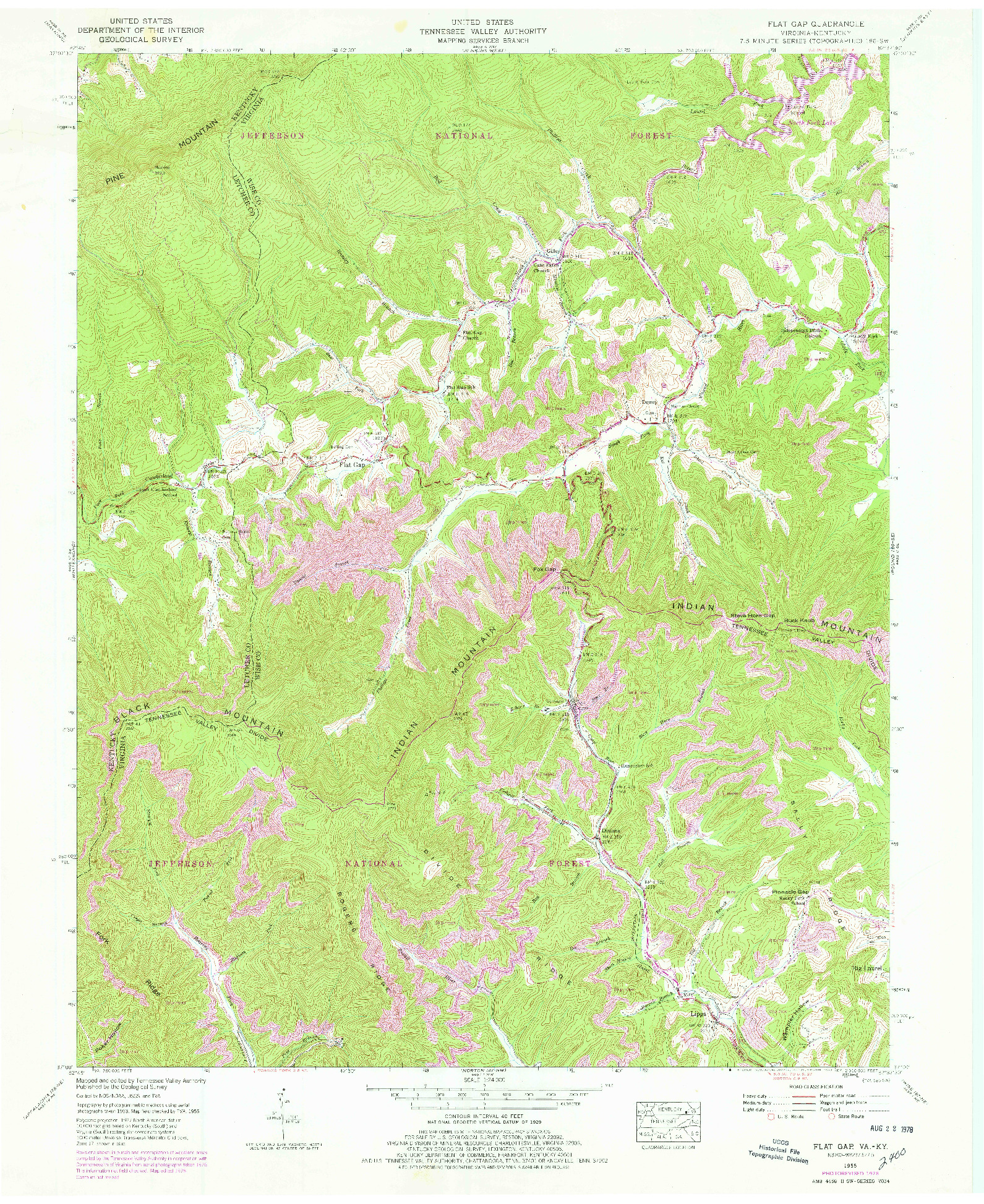 USGS 1:24000-SCALE QUADRANGLE FOR FLAT GAP, VA 1955