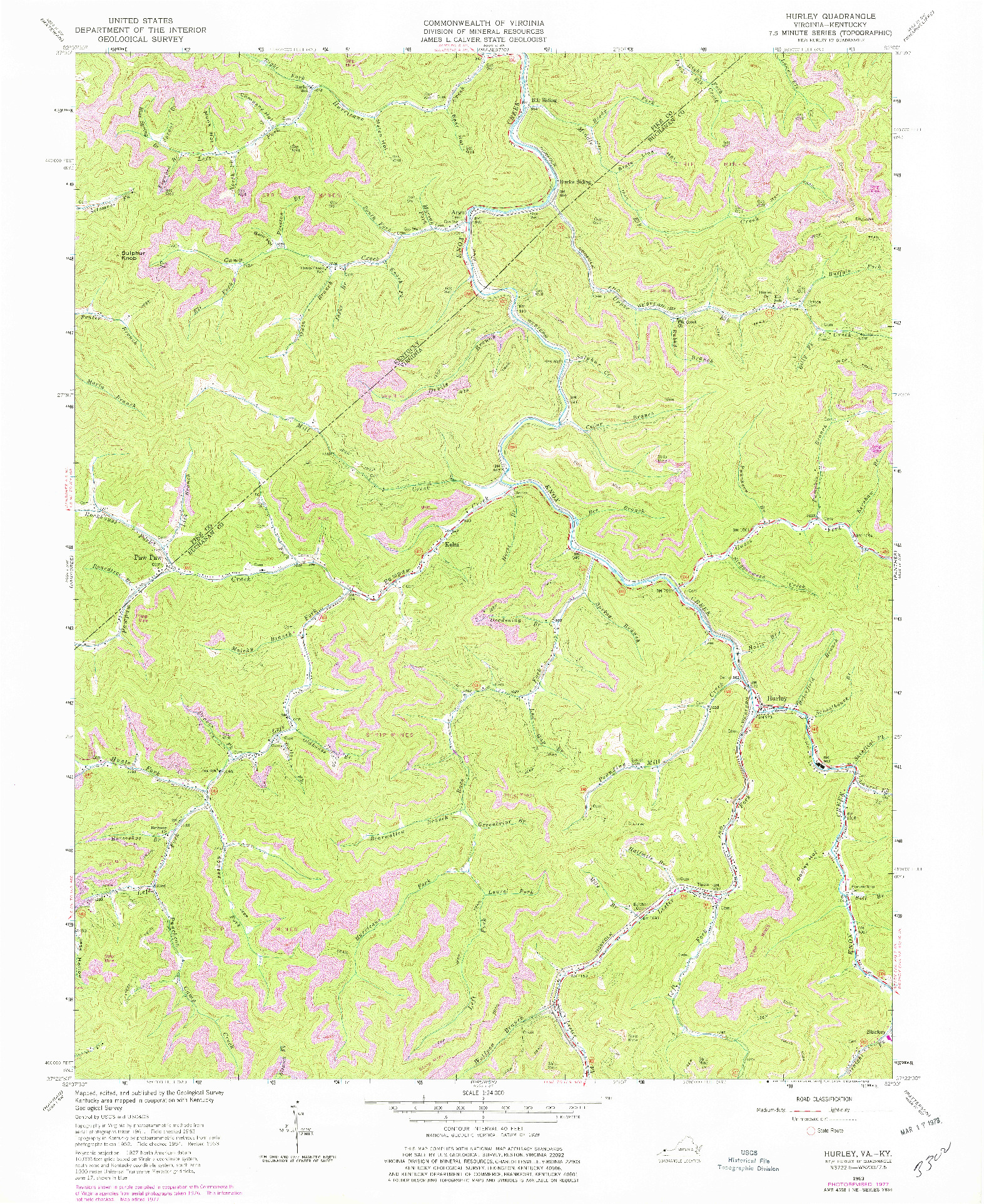 USGS 1:24000-SCALE QUADRANGLE FOR HURLEY, VA 1963