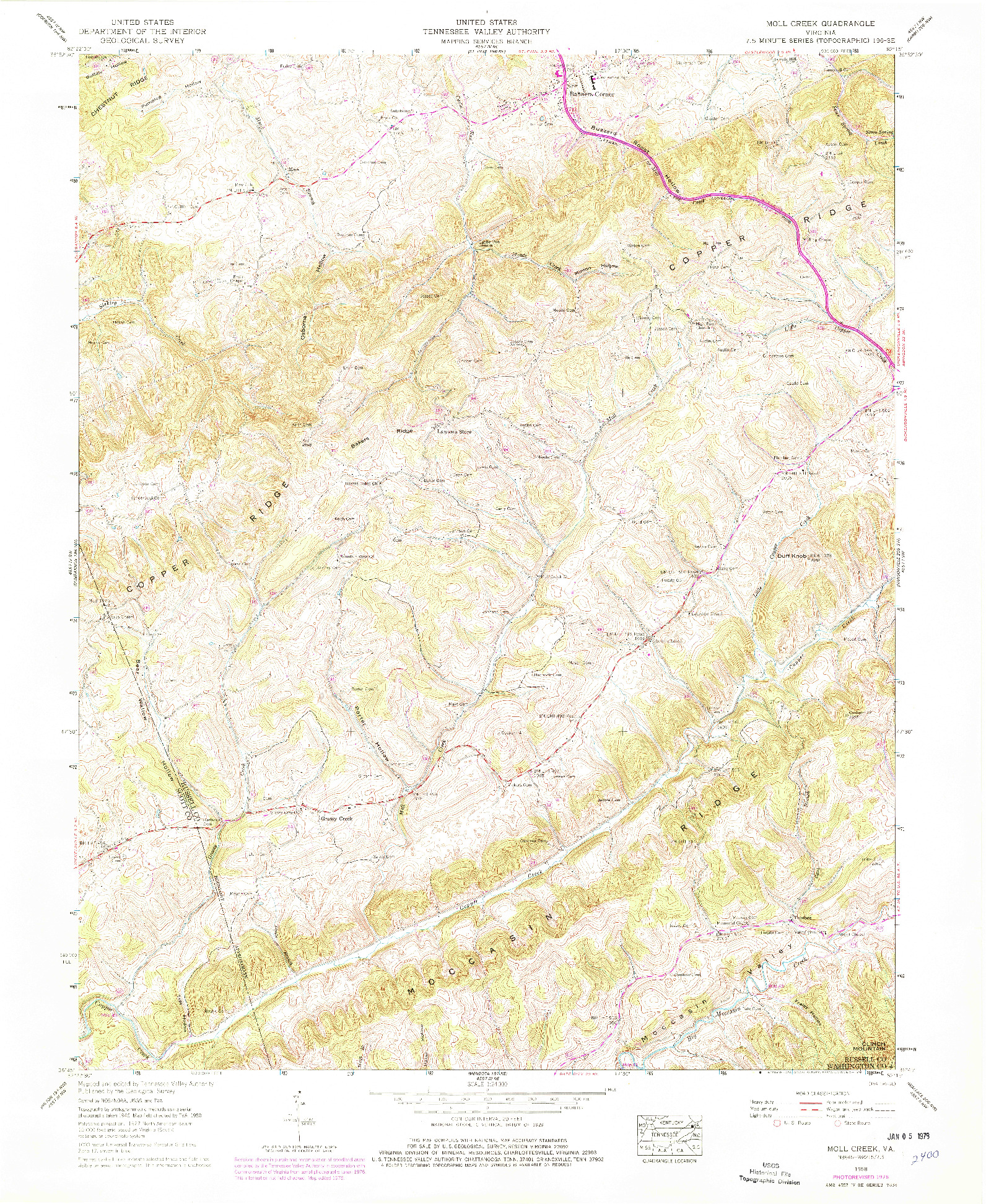 USGS 1:24000-SCALE QUADRANGLE FOR MOLL CREEK, VA 1958