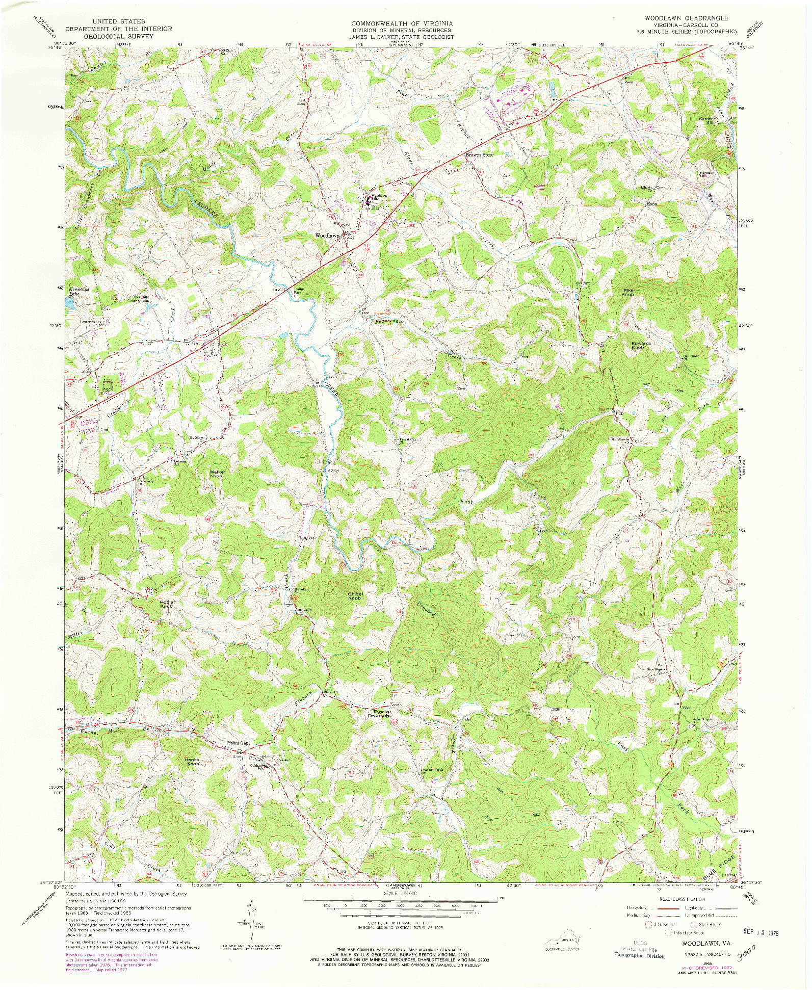 USGS 1:24000-SCALE QUADRANGLE FOR WOODLAWN, VA 1965