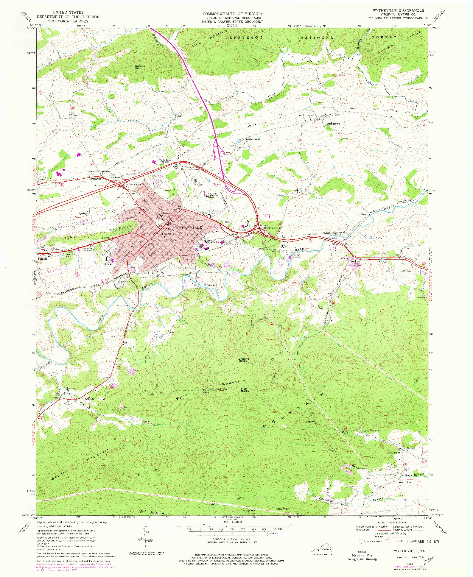 USGS 1:24000-SCALE QUADRANGLE FOR WYTHEVILLE, VA 1968