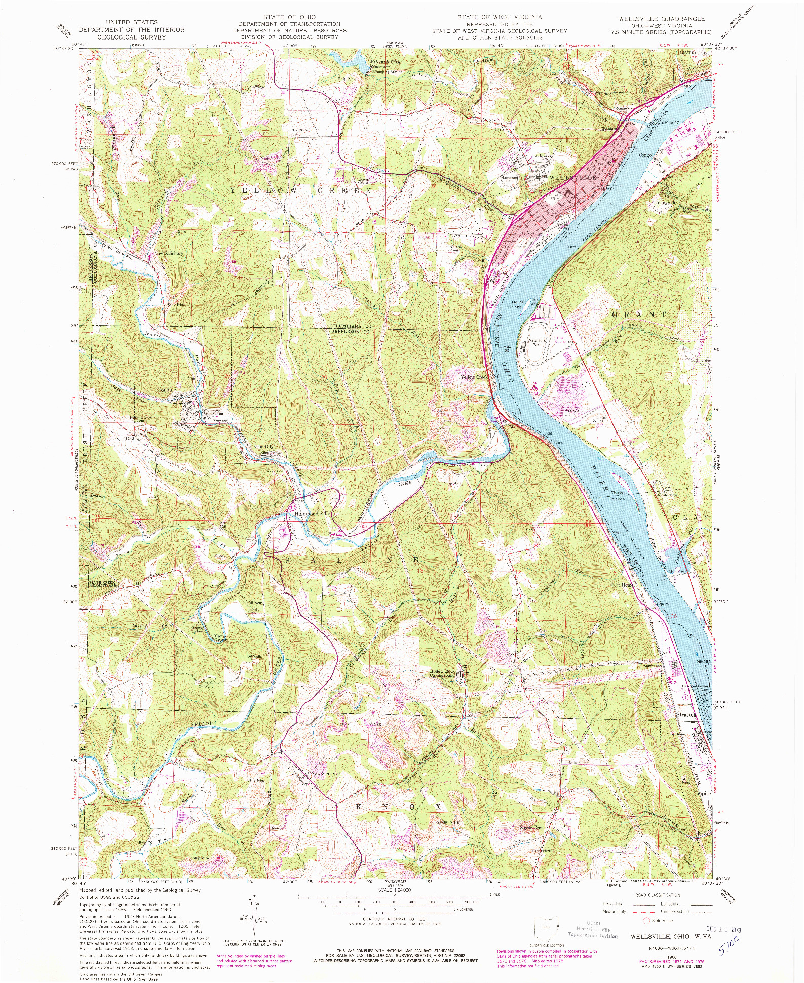 USGS 1:24000-SCALE QUADRANGLE FOR WELLSVILLE, OH 1960