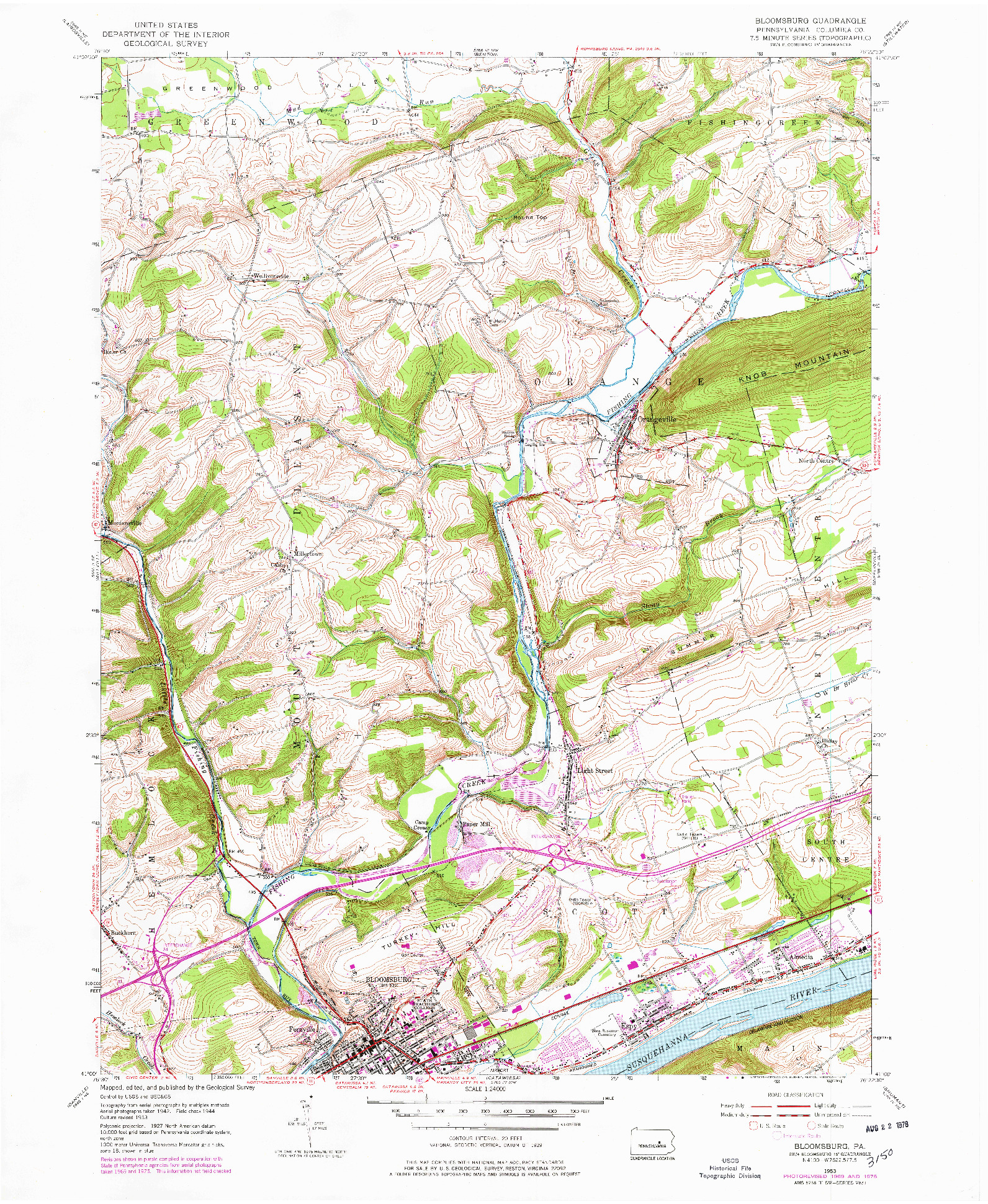 USGS 1:24000-SCALE QUADRANGLE FOR BLOOMSBURG, PA 1953