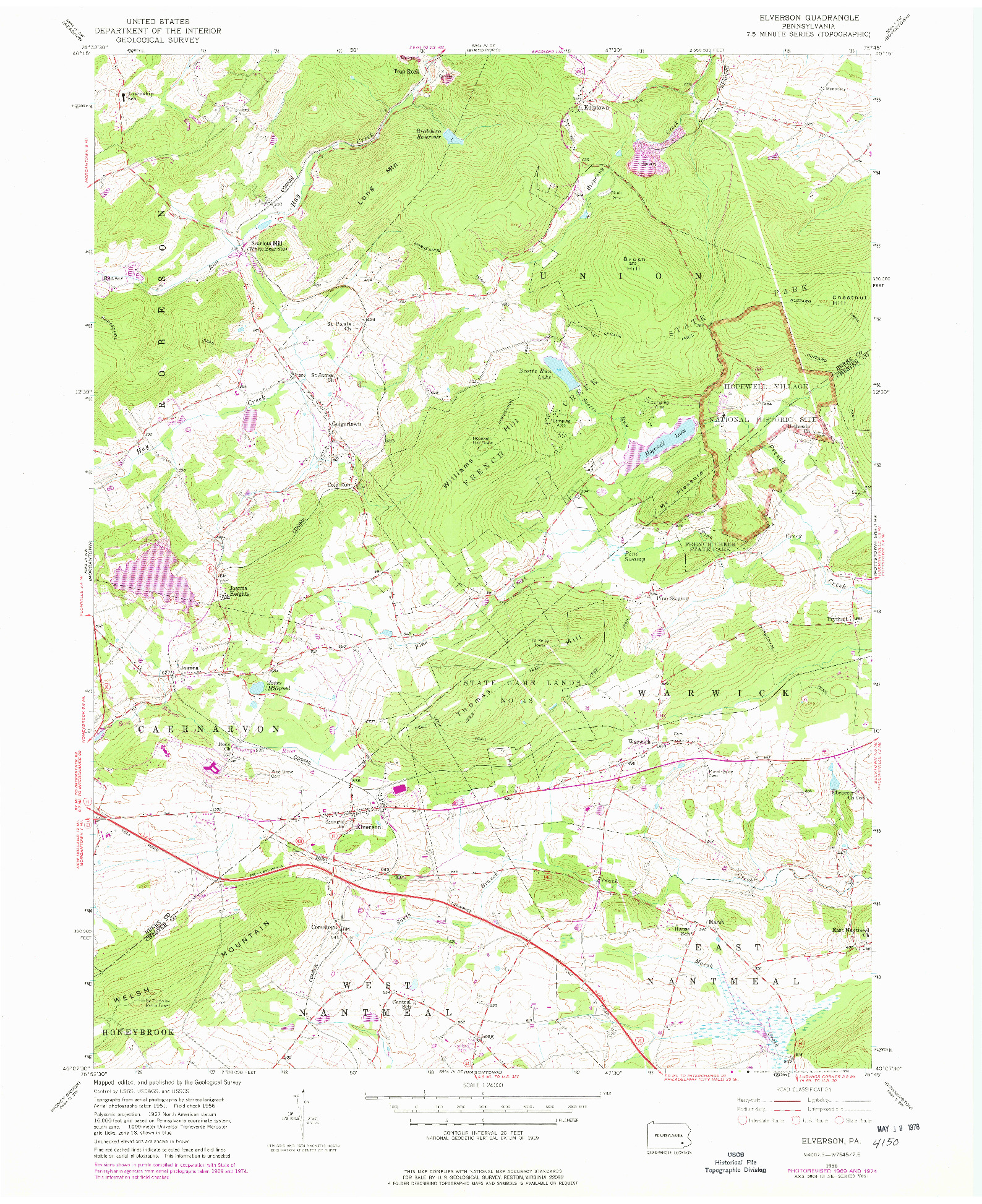 USGS 1:24000-SCALE QUADRANGLE FOR ELVERSON, PA 1956