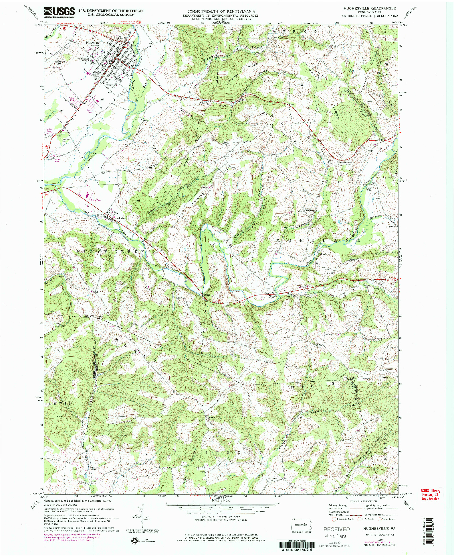 USGS 1:24000-SCALE QUADRANGLE FOR HUGHESVILLE, PA 1968