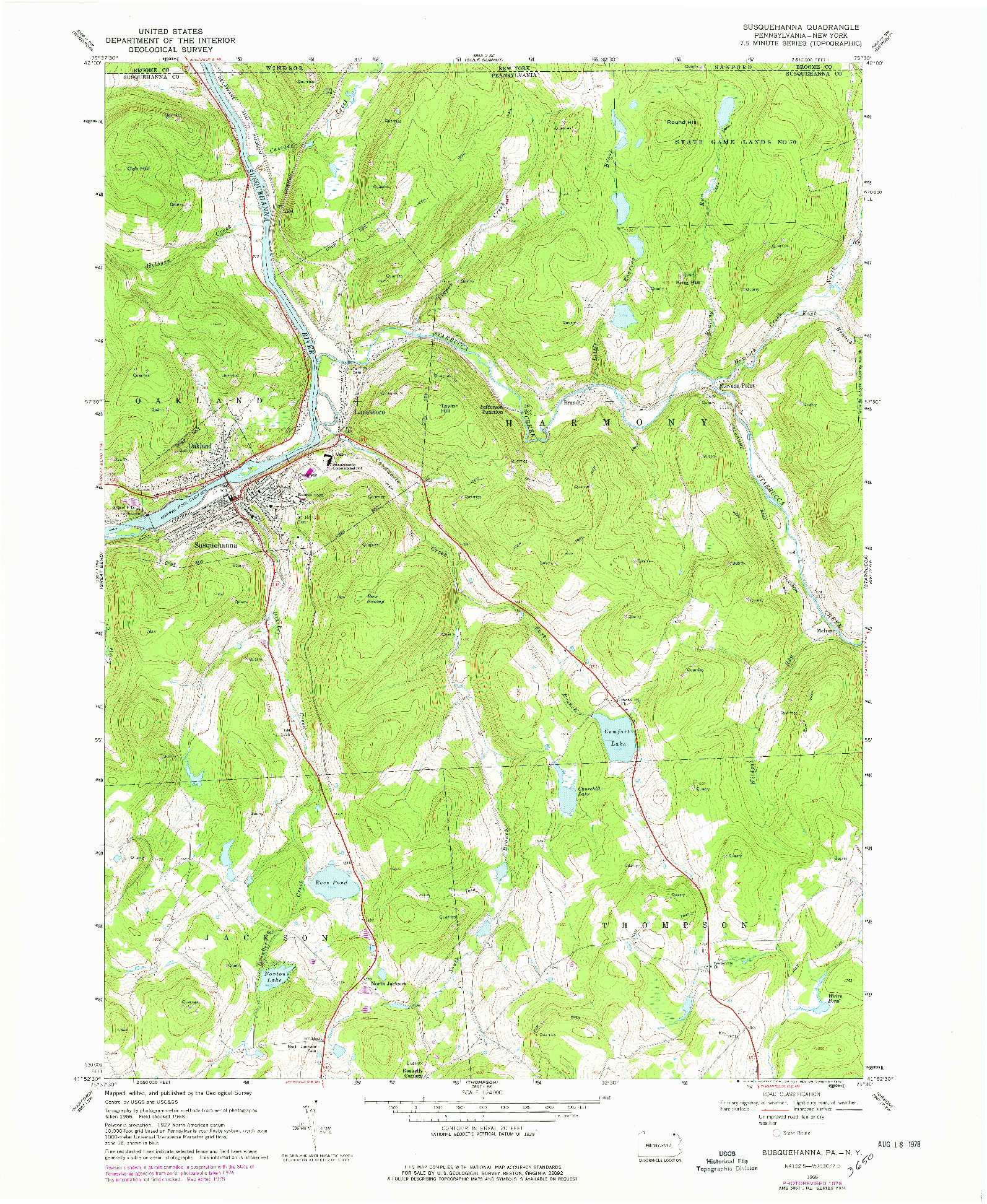 USGS 1:24000-SCALE QUADRANGLE FOR SUSQUEHANNA, PA 1968