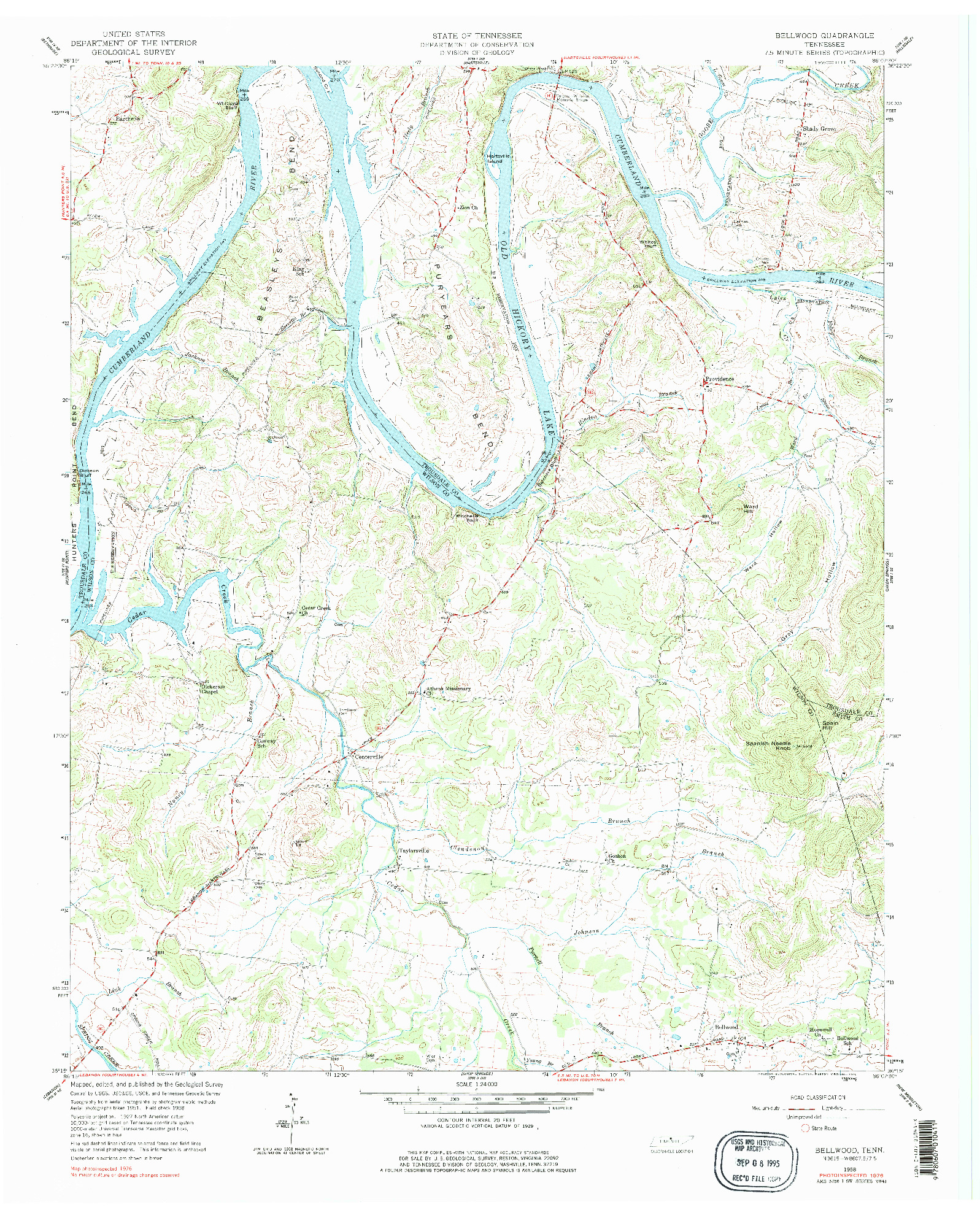 USGS 1:24000-SCALE QUADRANGLE FOR BELLWOOD, TN 1958