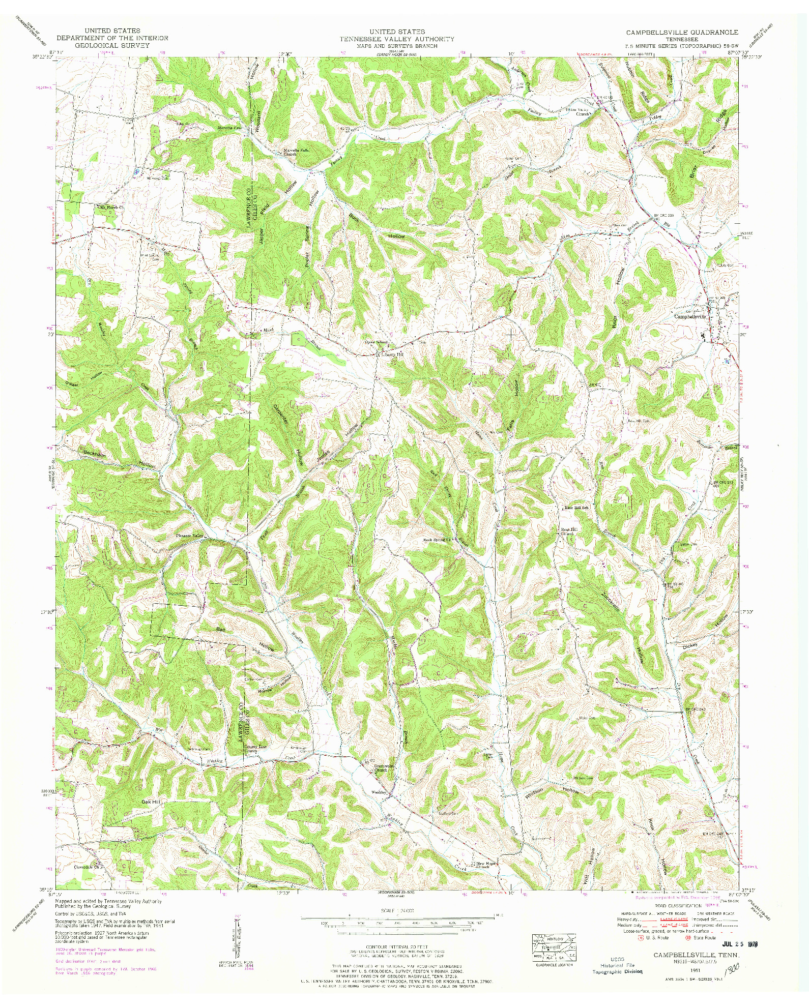 USGS 1:24000-SCALE QUADRANGLE FOR CAMPBELLSVILLE, TN 1951