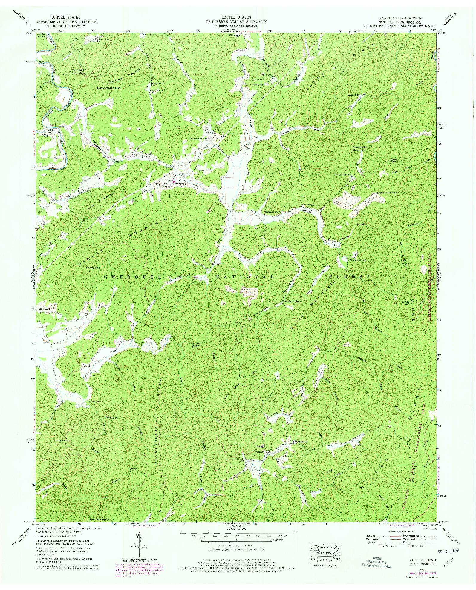 USGS 1:24000-SCALE QUADRANGLE FOR RAFTER, TN 1957