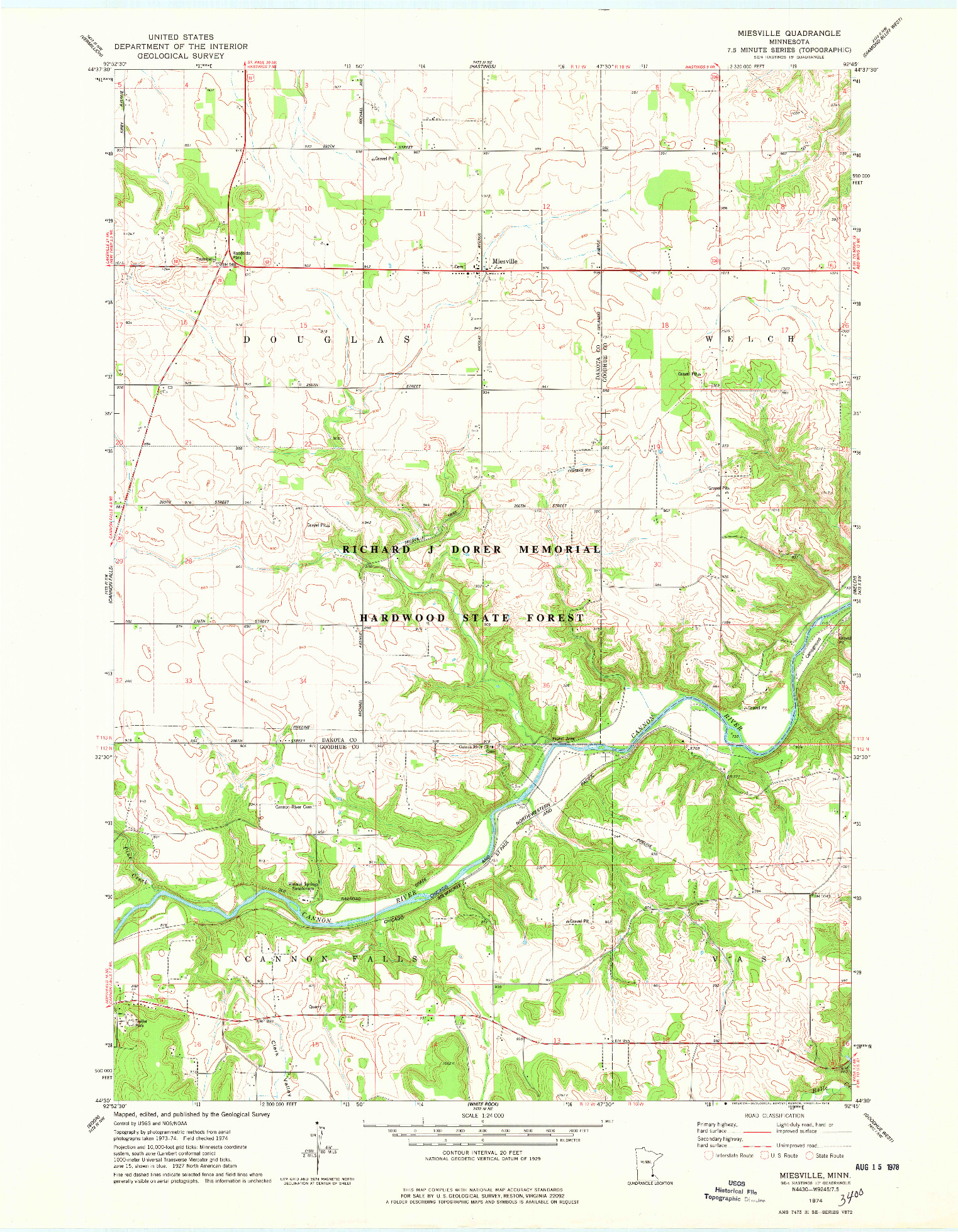 USGS 1:24000-SCALE QUADRANGLE FOR MIESVILLE, MN 1974