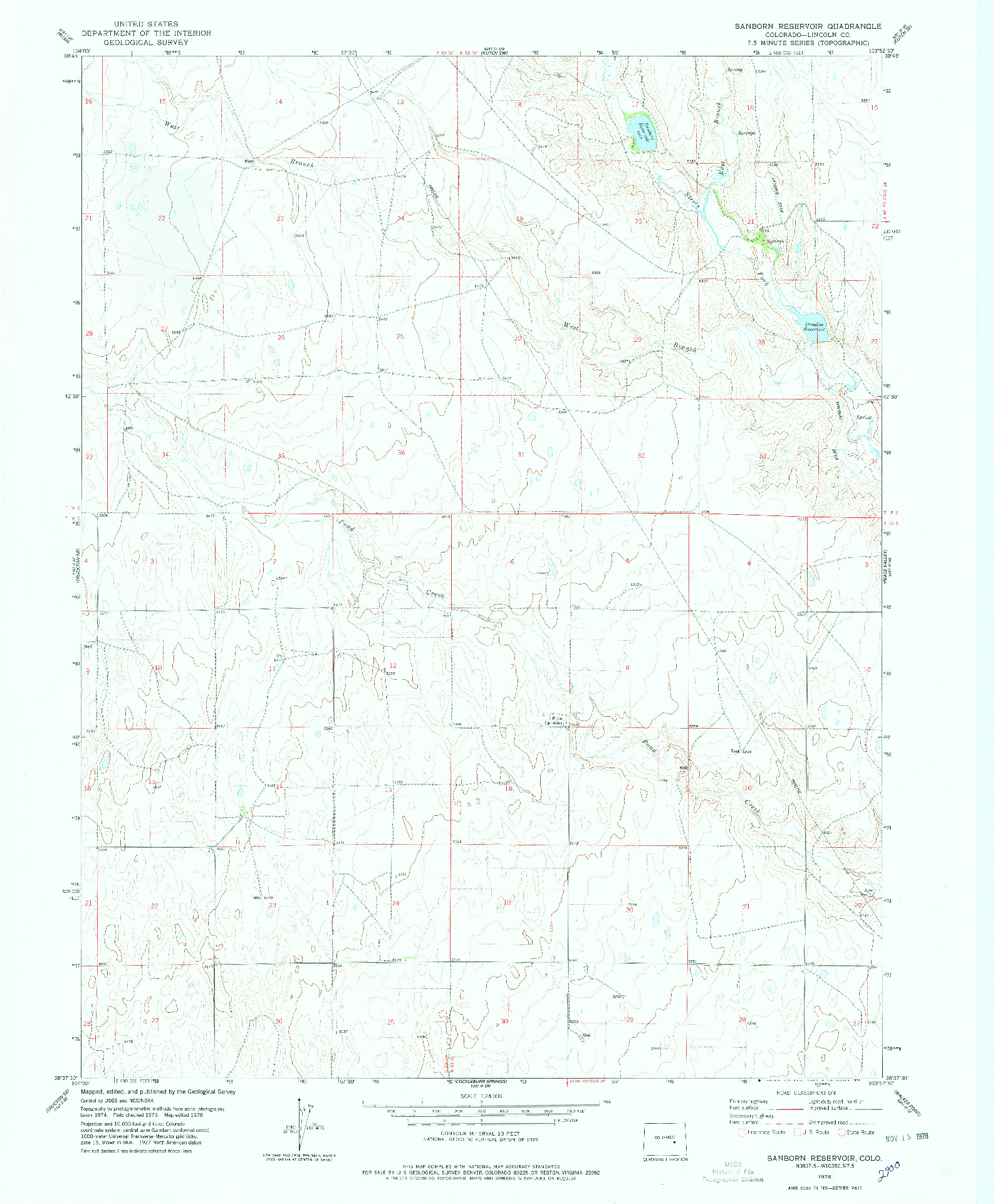 USGS 1:24000-SCALE QUADRANGLE FOR SANBORN RESERVOIR, CO 1978