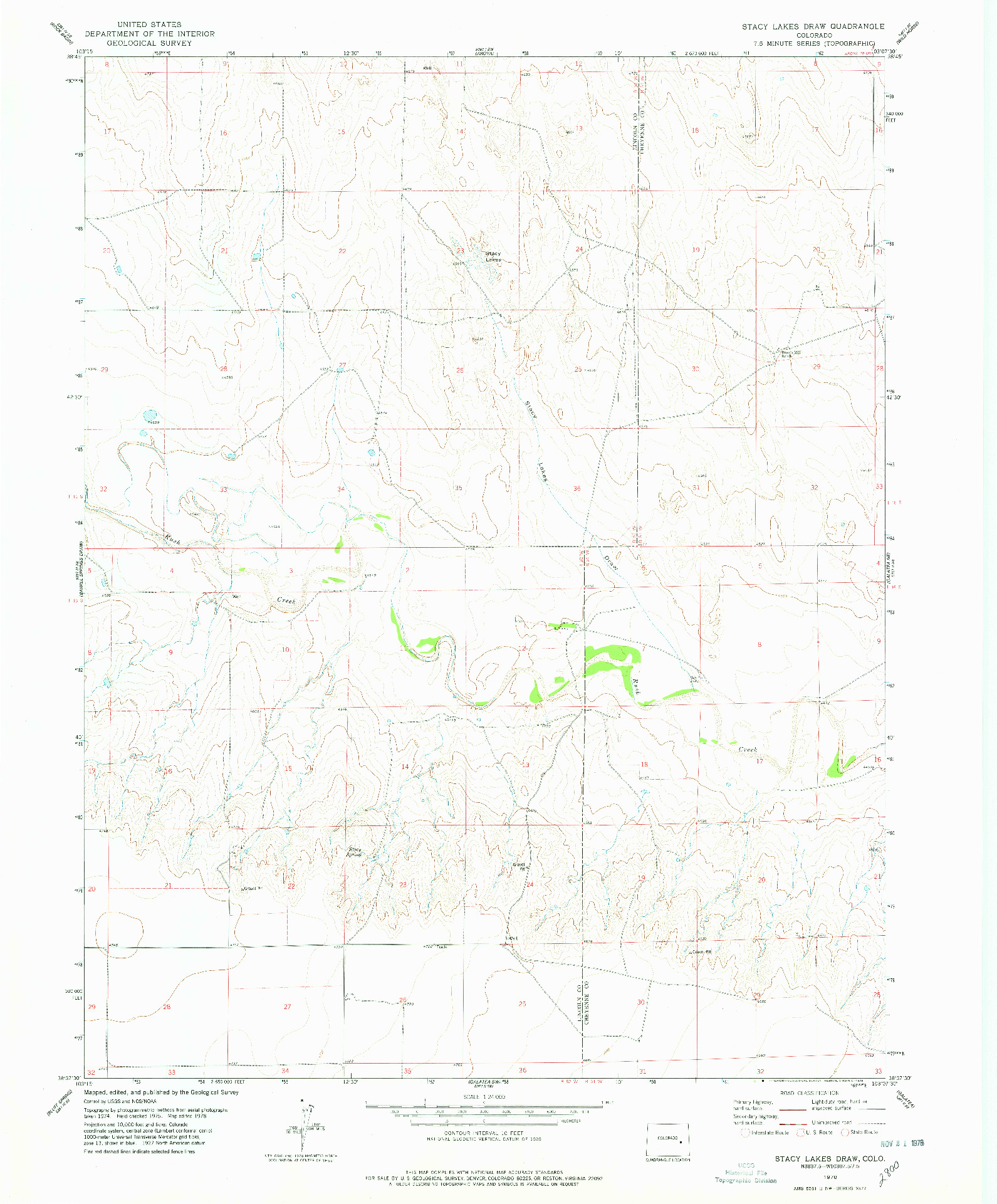 USGS 1:24000-SCALE QUADRANGLE FOR STACY LAKES DRAW, CO 1978