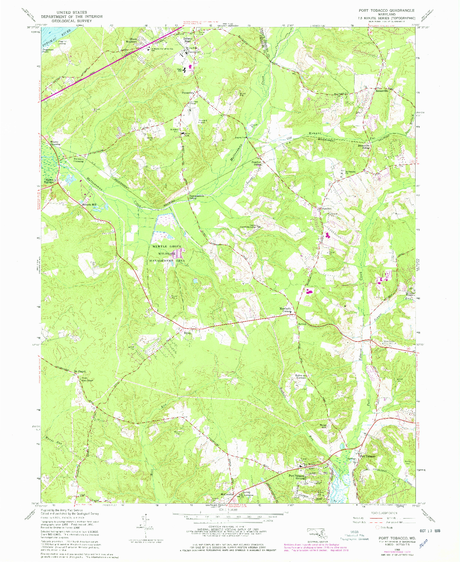 USGS 1:24000-SCALE QUADRANGLE FOR PORT TOBACCO, MD 1966