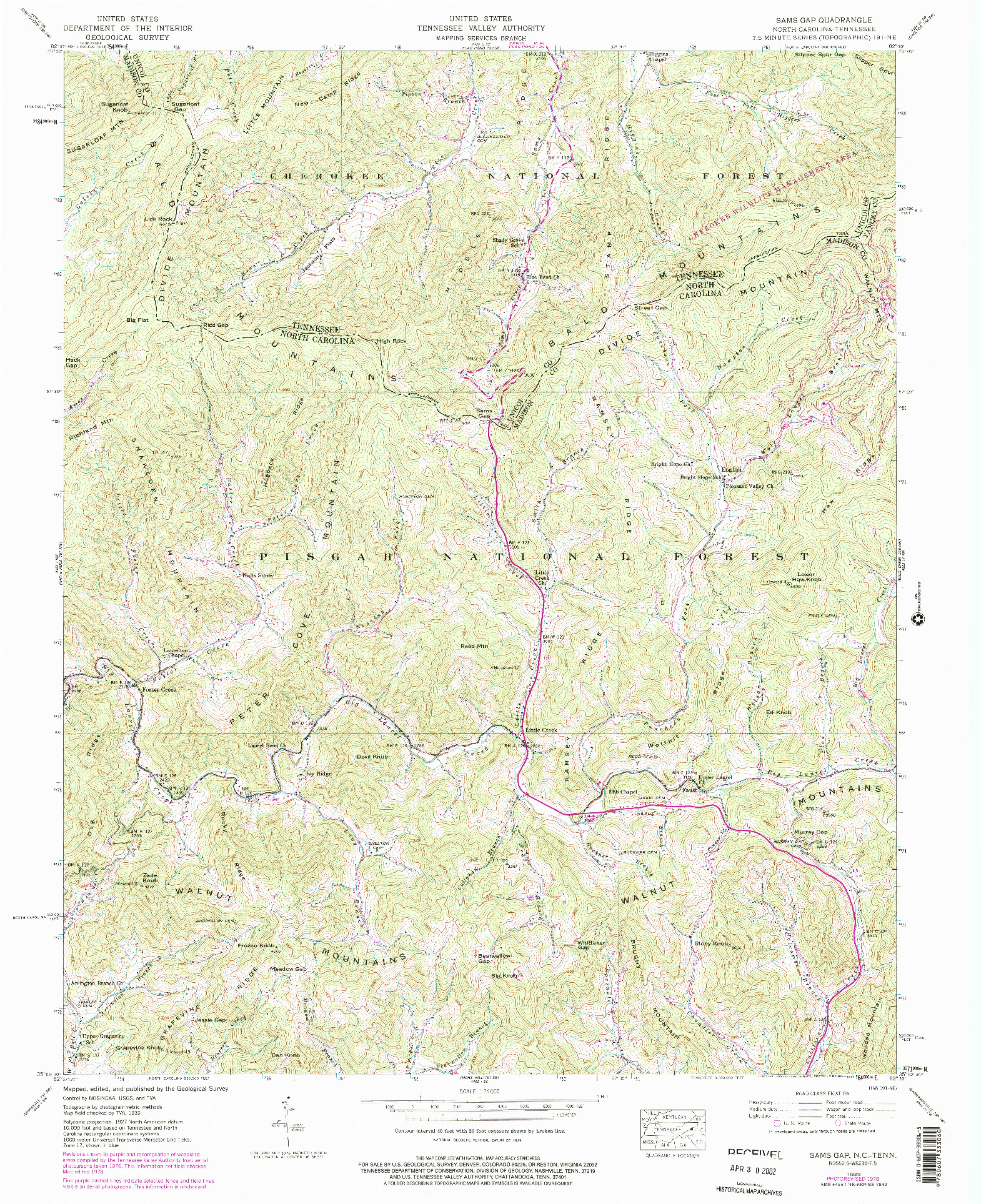 USGS 1:24000-SCALE QUADRANGLE FOR SAMS GAP, NC 1939