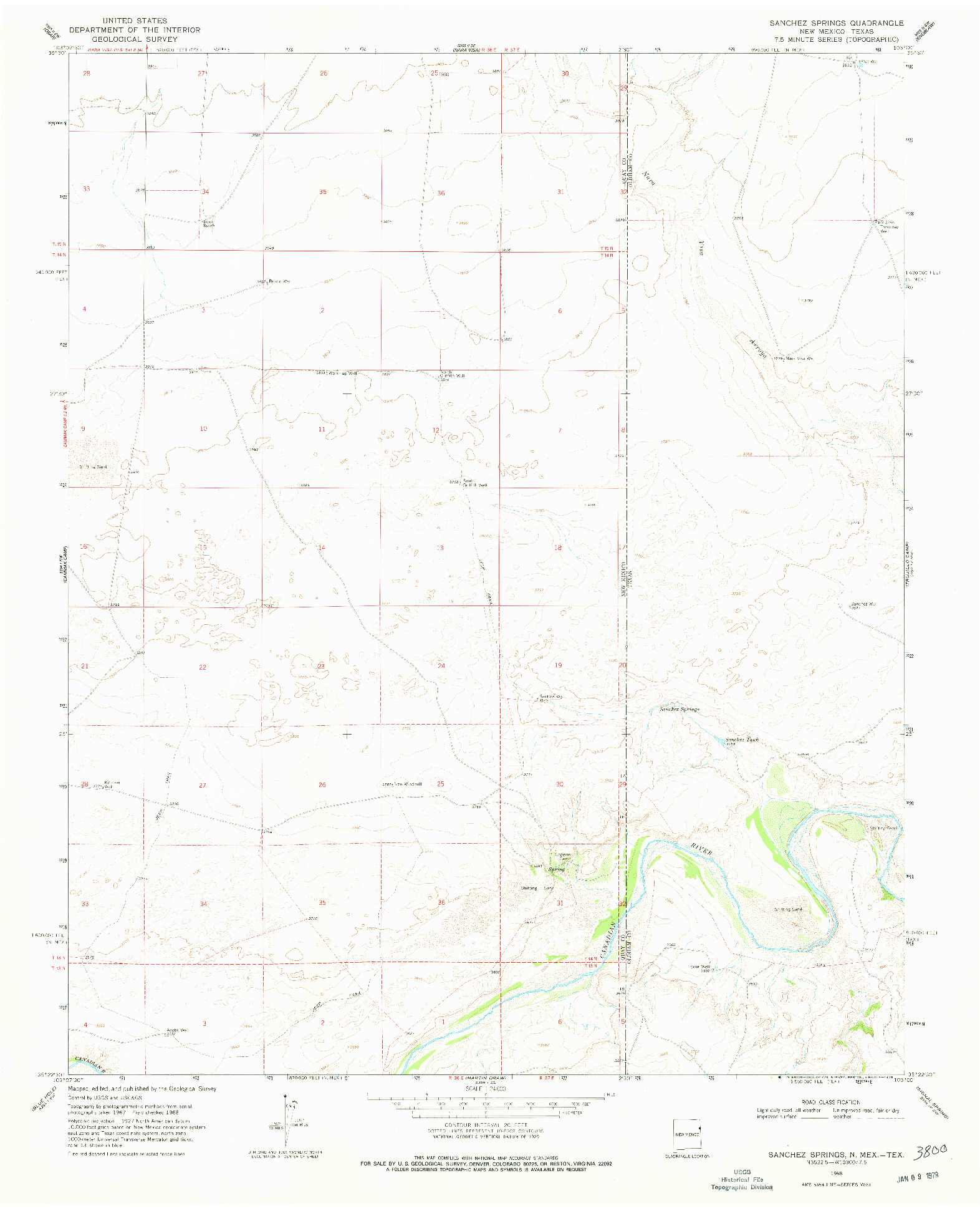 USGS 1:24000-SCALE QUADRANGLE FOR SANCHEZ SPRINGS, NM 1968