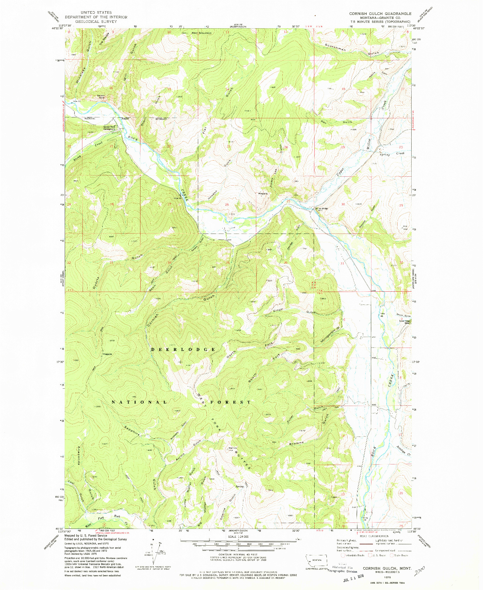 USGS 1:24000-SCALE QUADRANGLE FOR CORNISH GULCH, MT 1975