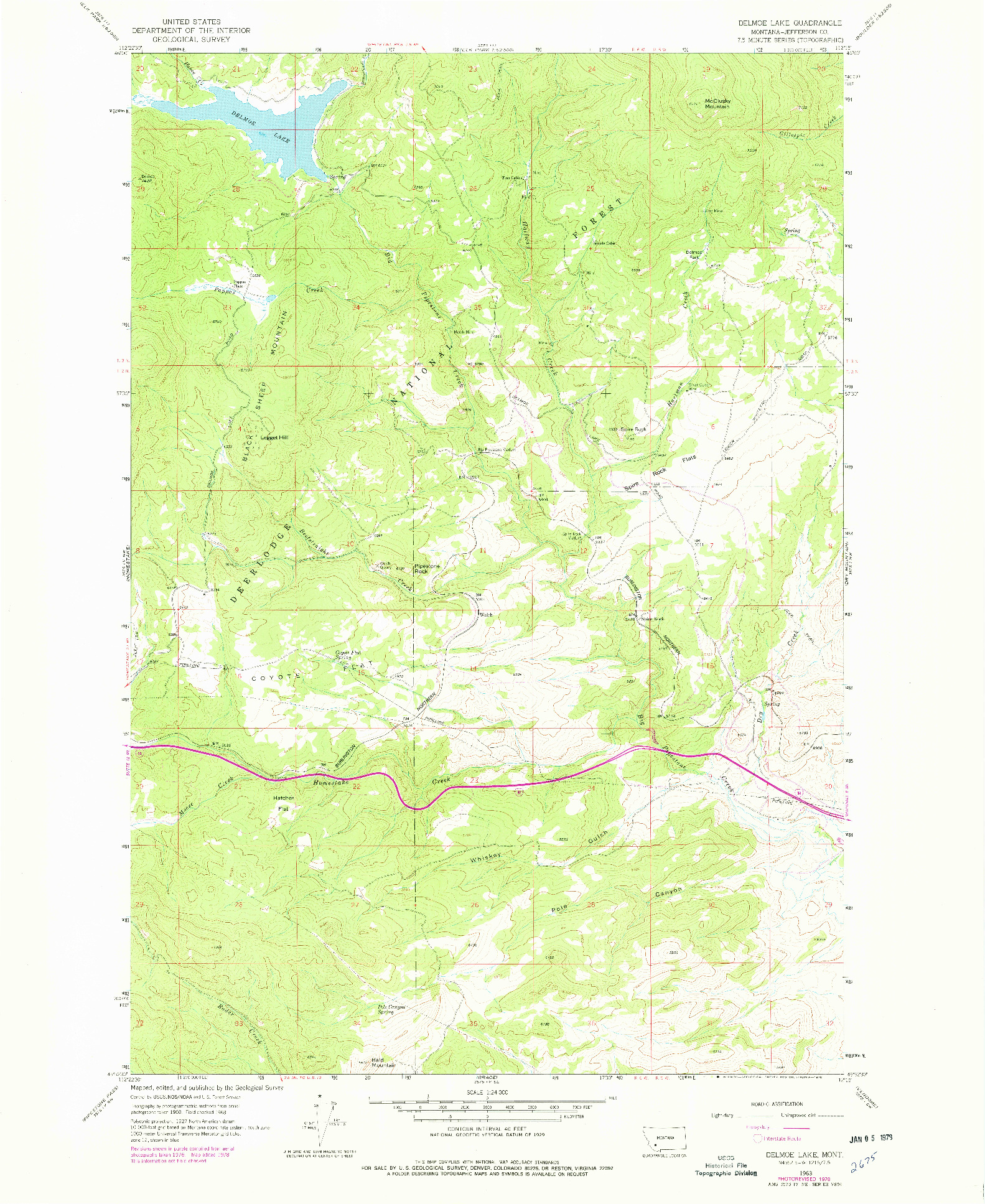 USGS 1:24000-SCALE QUADRANGLE FOR DELMOE LAKE, MT 1963