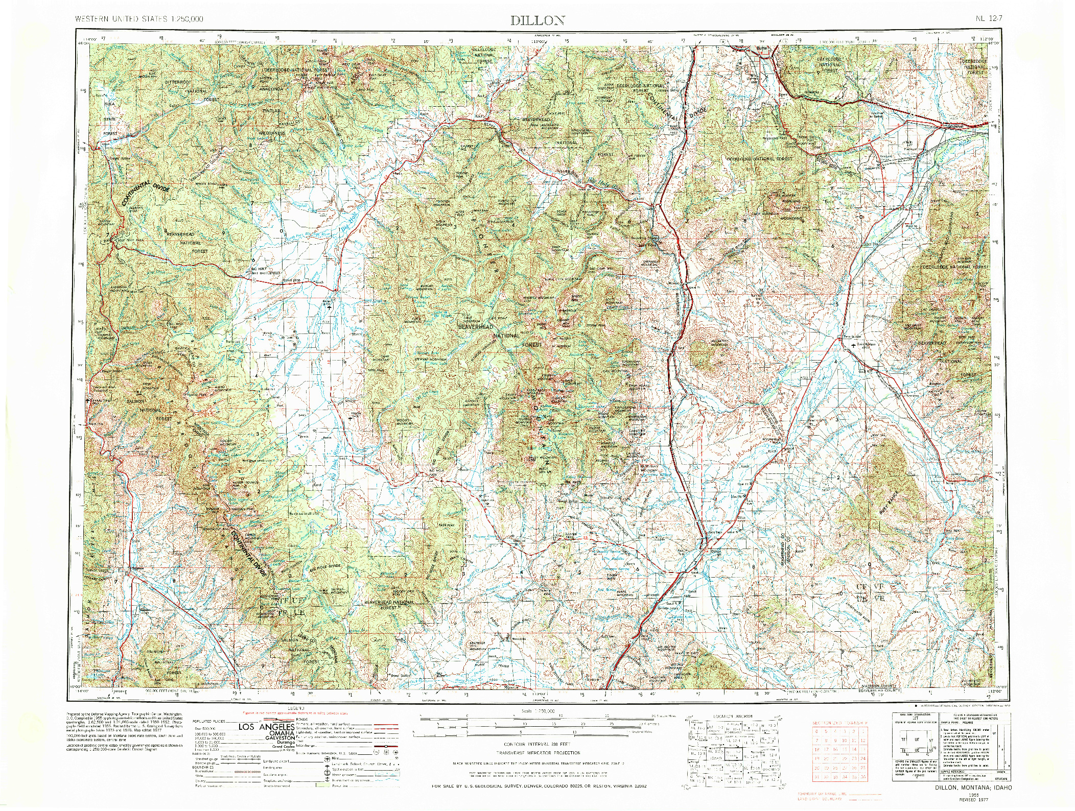 USGS 1:250000-SCALE QUADRANGLE FOR DILLON, MT 1955