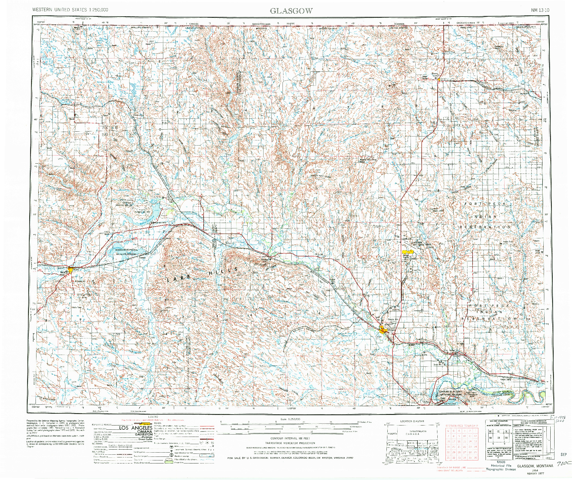 USGS 1:250000-SCALE QUADRANGLE FOR GLASGOW, MT 1954