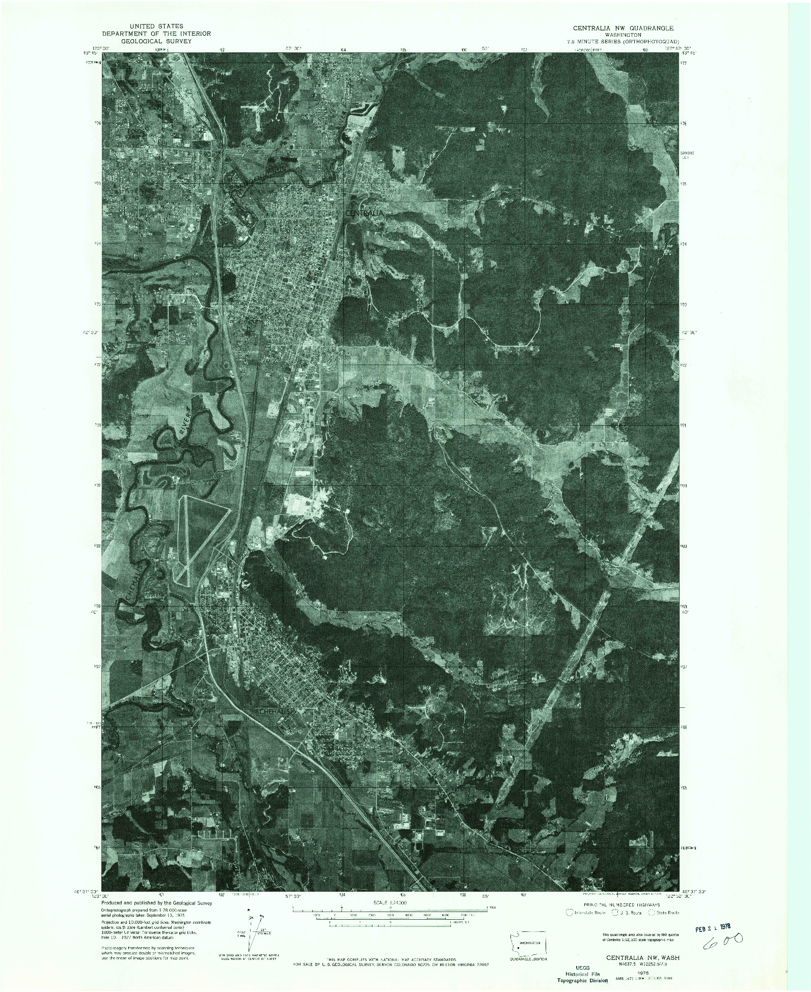USGS 1:24000-SCALE QUADRANGLE FOR CENTRALIA NW, WA 1975