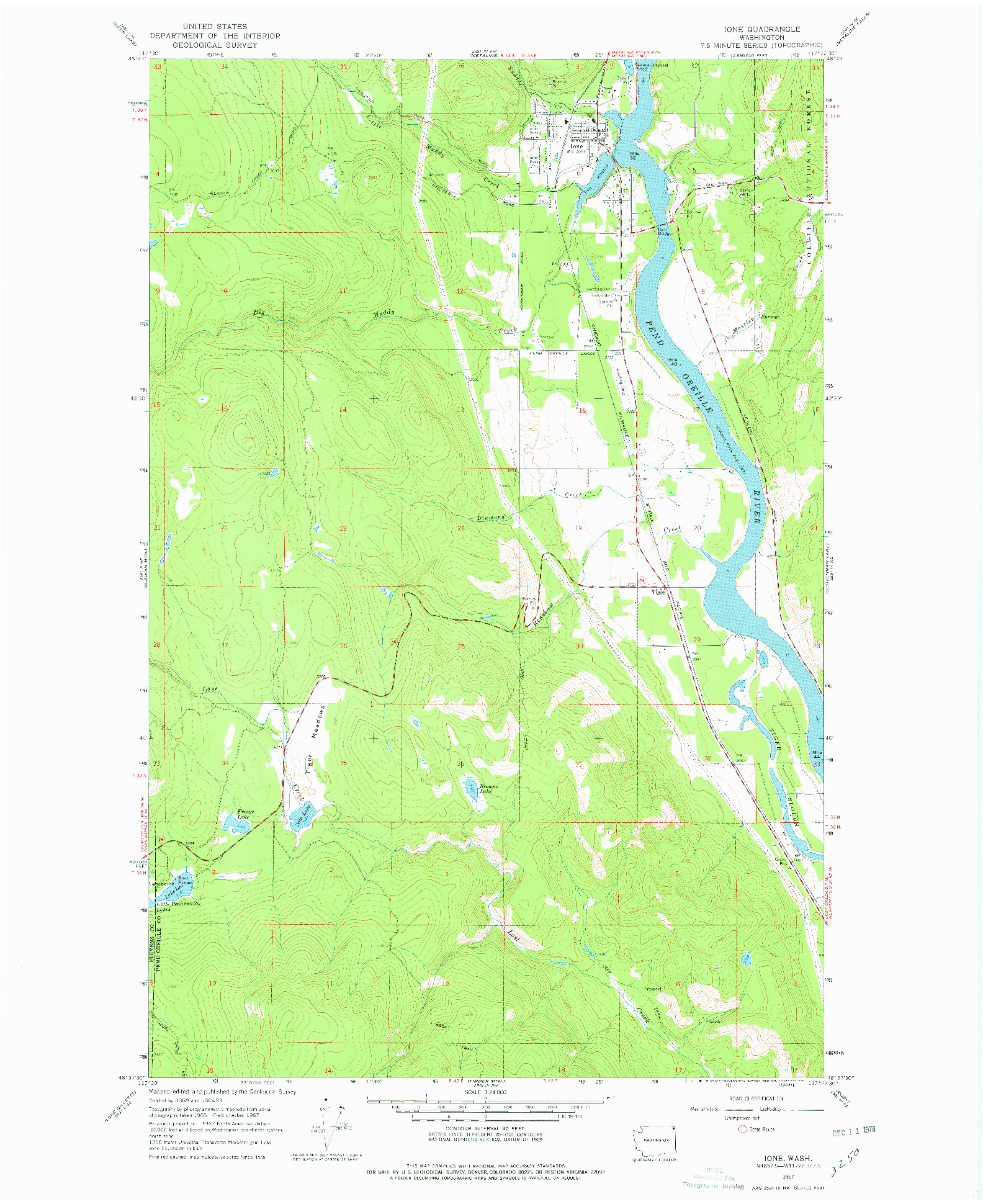 USGS 1:24000-SCALE QUADRANGLE FOR IONE, WA 1967