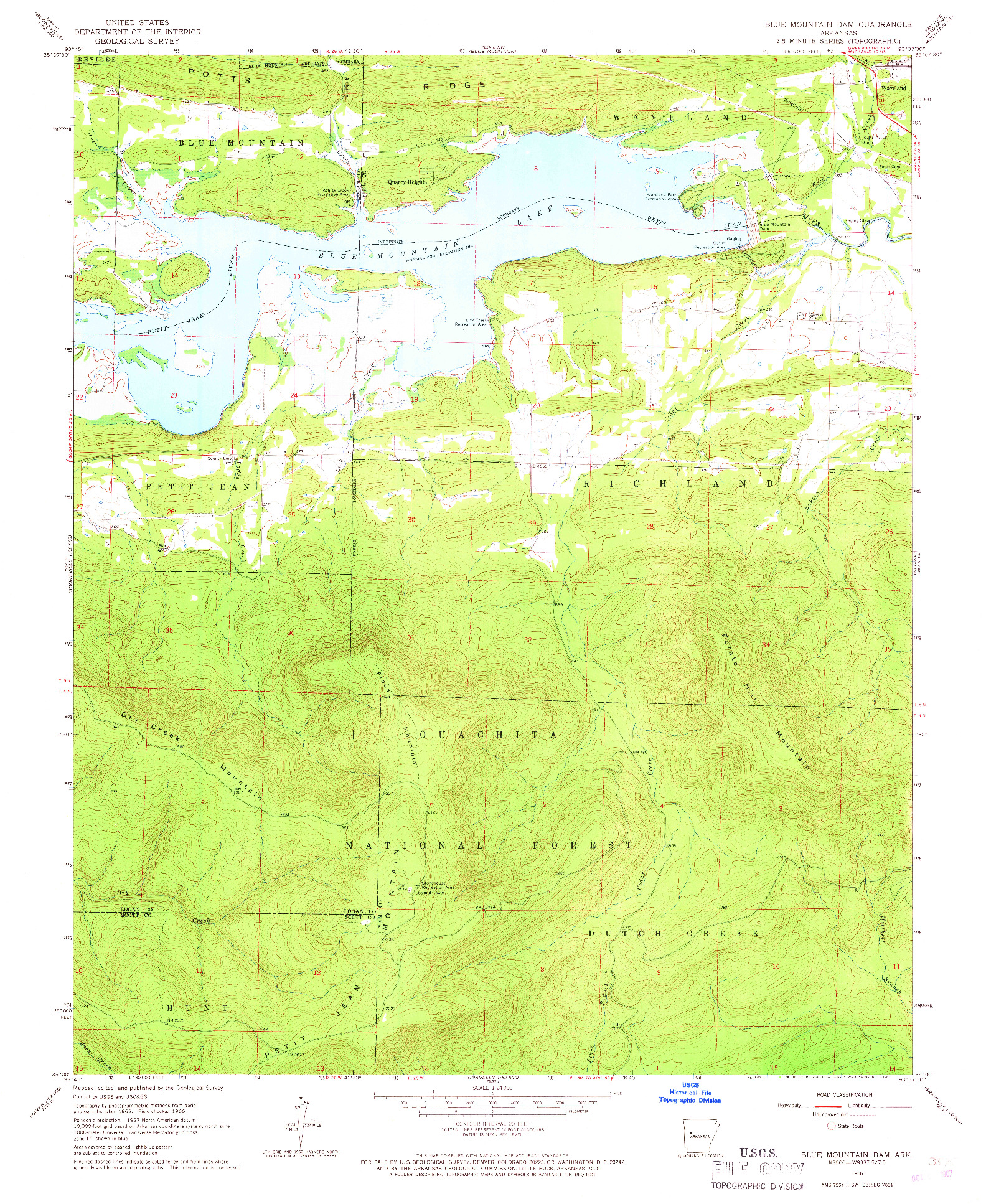 USGS 1:24000-SCALE QUADRANGLE FOR BLUE MOUNTAIN DAM, AR 1966