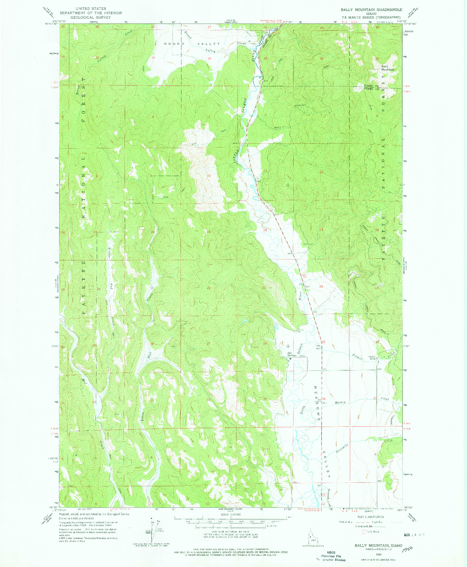 USGS 1:24000-SCALE QUADRANGLE FOR BALLY MOUNTAIN, ID 1963
