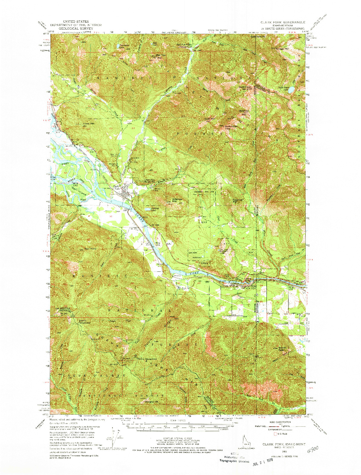USGS 1:62500-SCALE QUADRANGLE FOR CLARK FORK, ID 1951