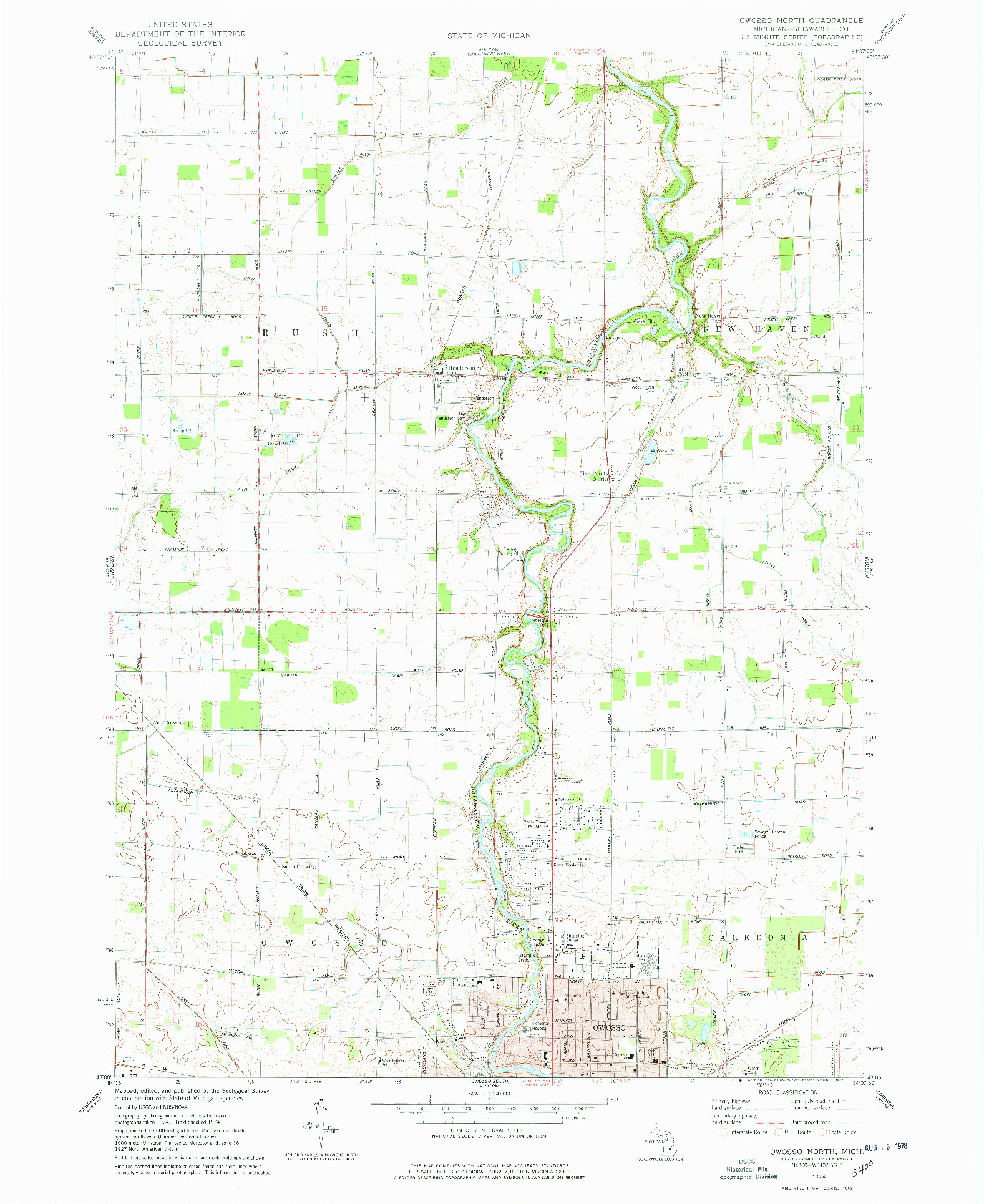 USGS 1:24000-SCALE QUADRANGLE FOR OWOSSO NORTH, MI 1974