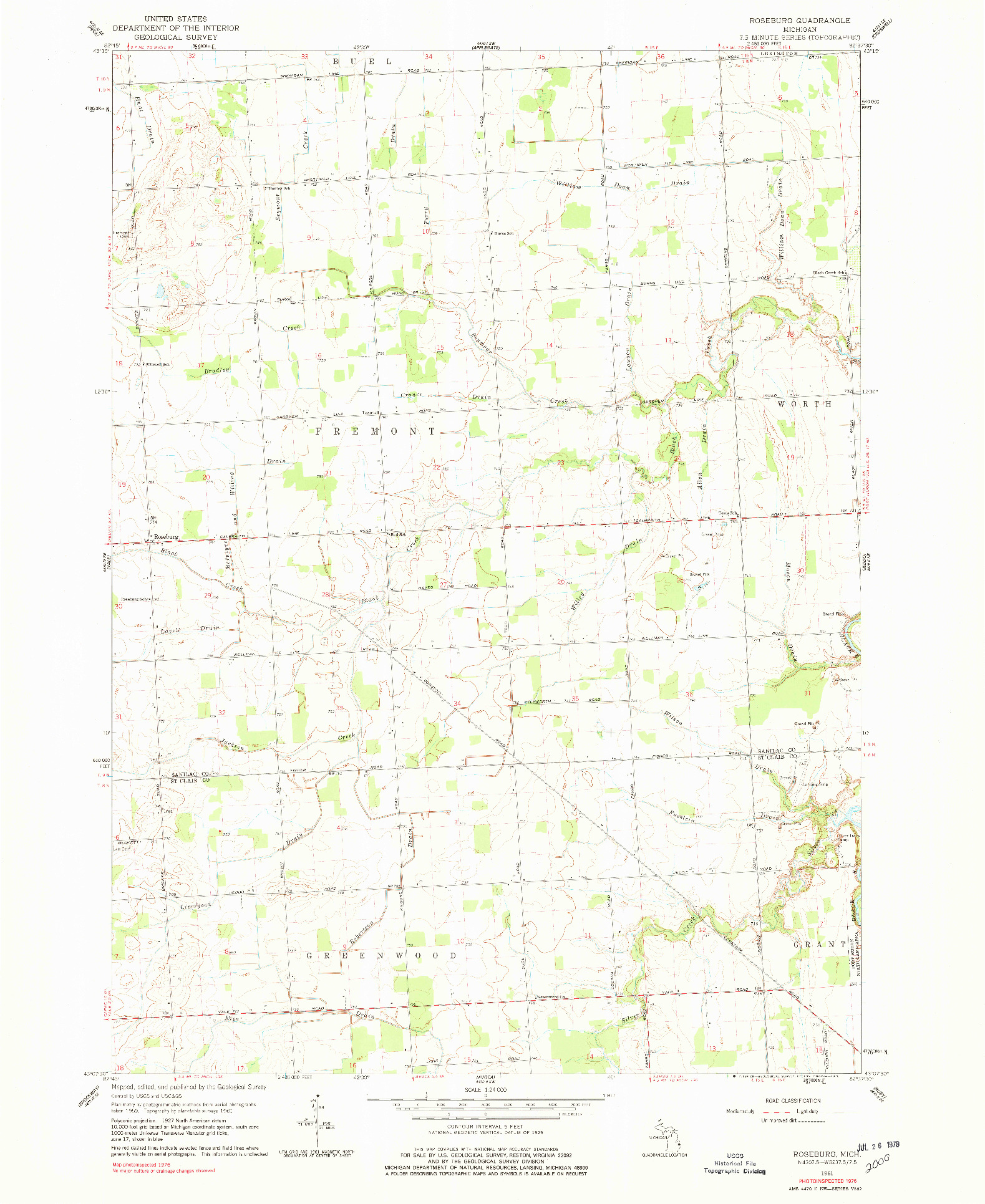 USGS 1:24000-SCALE QUADRANGLE FOR ROSEBURG, MI 1961