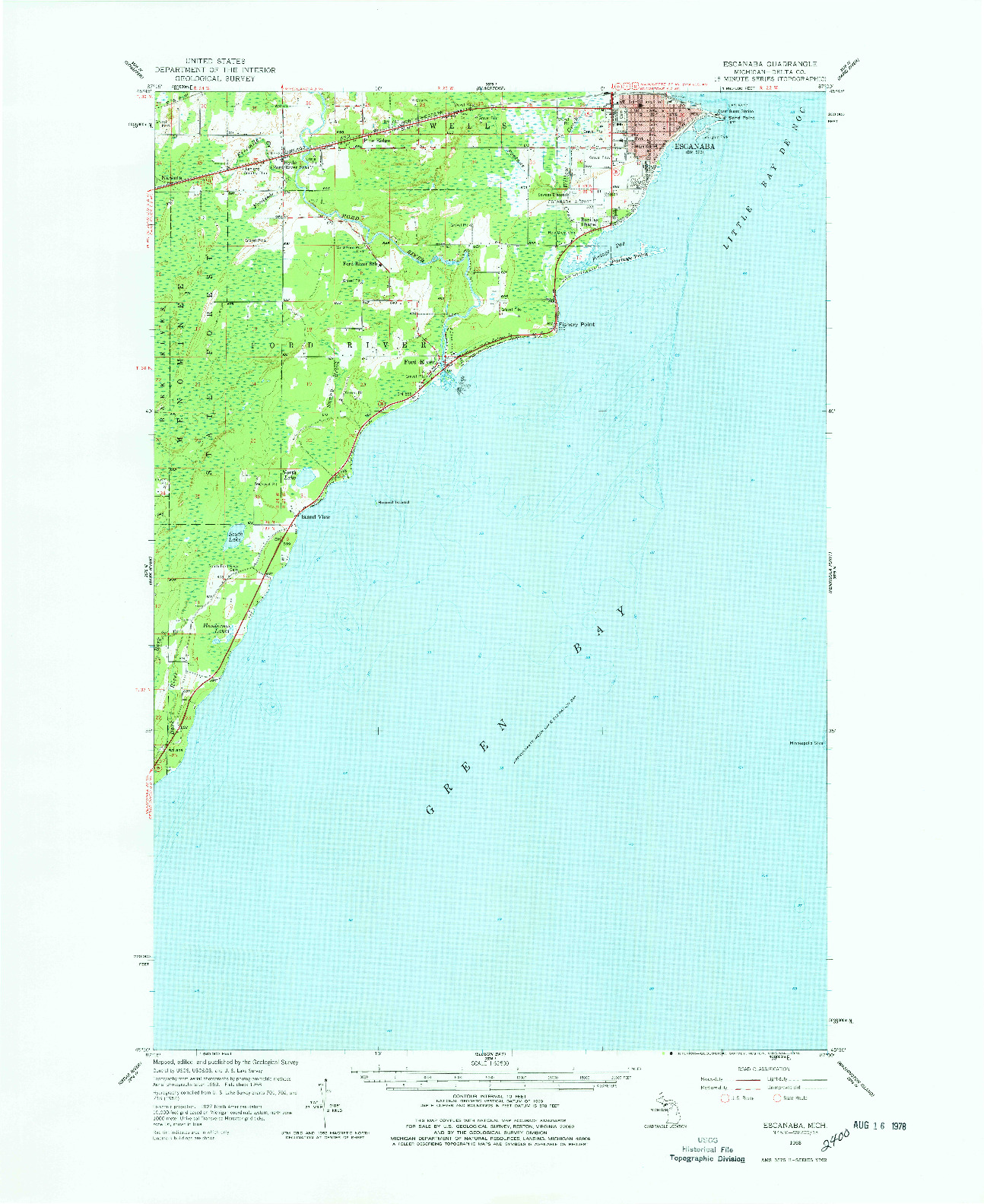USGS 1:62500-SCALE QUADRANGLE FOR ESCANABA, MI 1958