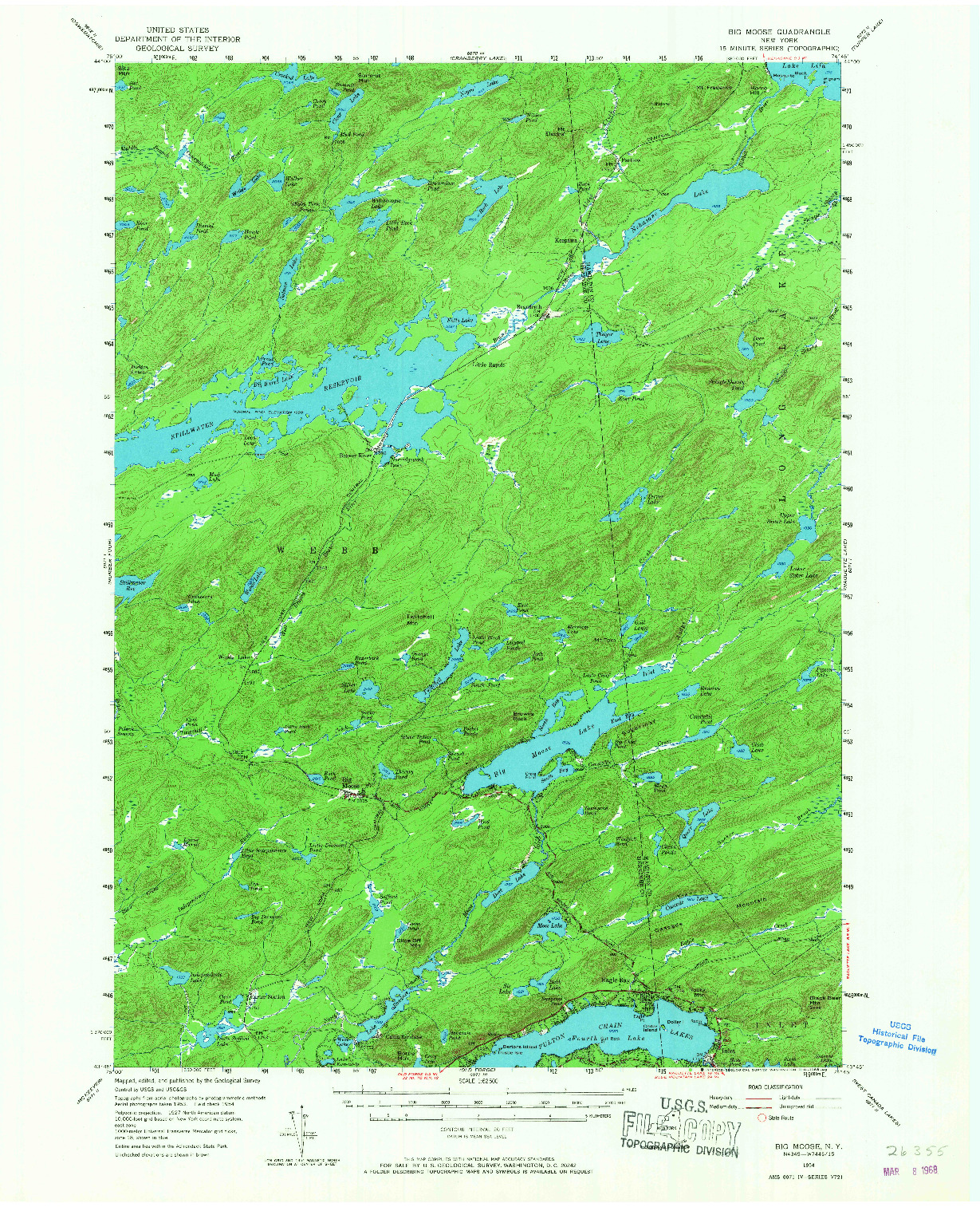 USGS 1:62500-SCALE QUADRANGLE FOR BIG MOOSE, NY 1954