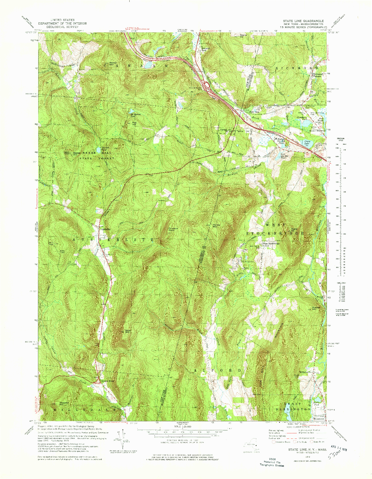 USGS 1:25000-SCALE QUADRANGLE FOR STATE LINE, NY 1973