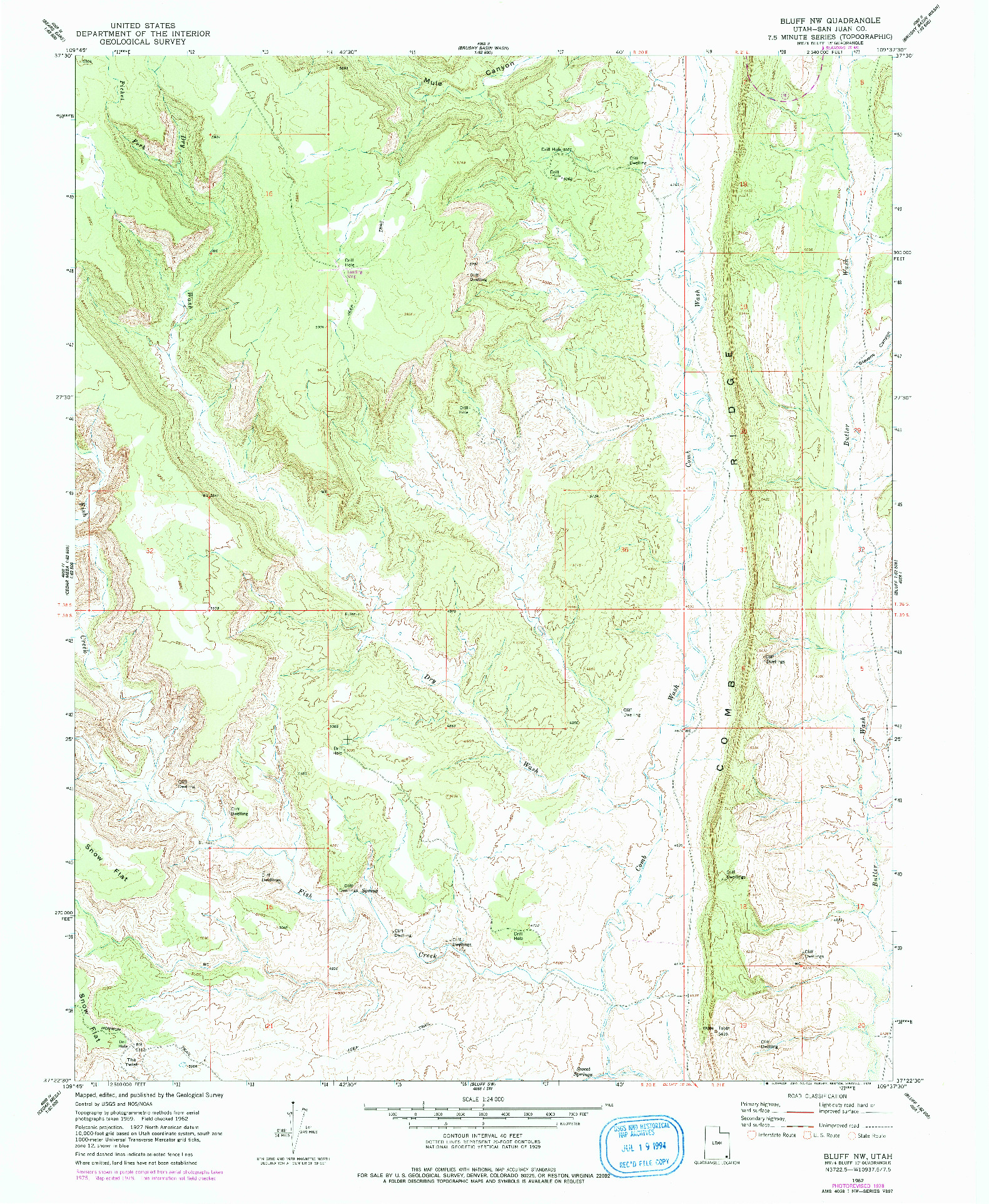 USGS 1:24000-SCALE QUADRANGLE FOR BLUFF NW, UT 1962