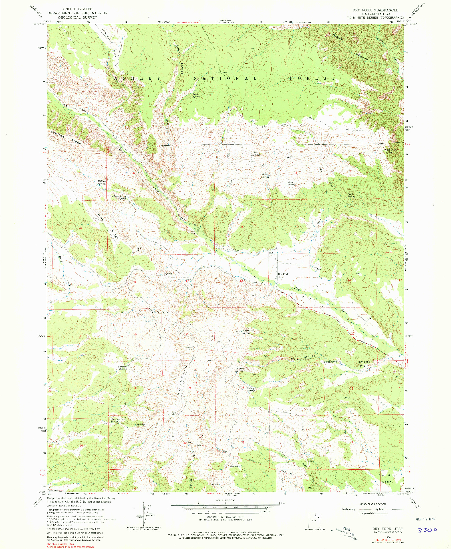 USGS 1:24000-SCALE QUADRANGLE FOR DRY FORK, UT 1966