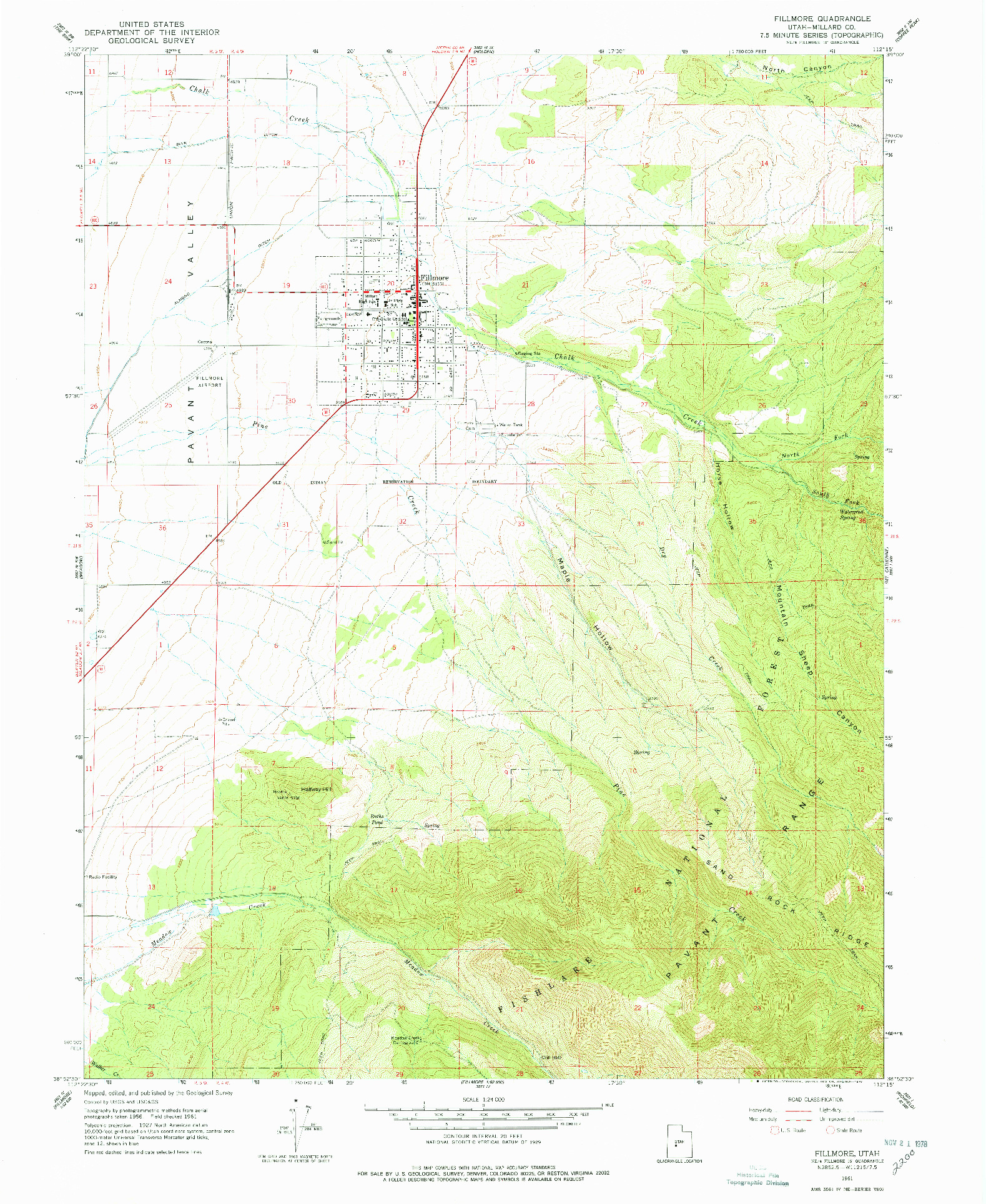 USGS 1:24000-SCALE QUADRANGLE FOR FILLMORE, UT 1961