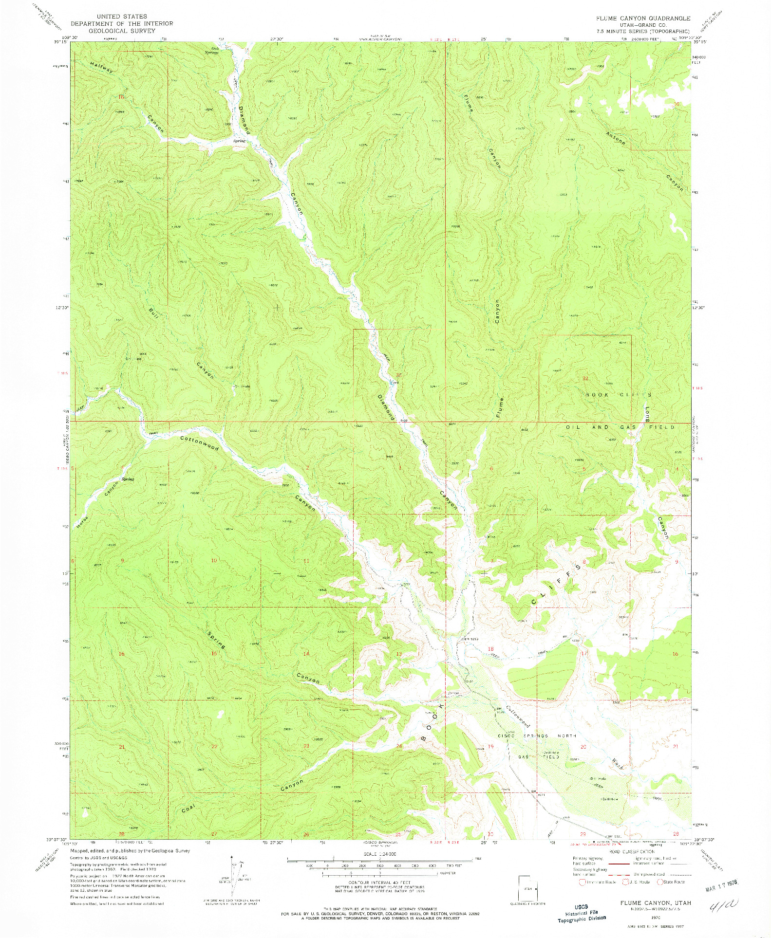 USGS 1:24000-SCALE QUADRANGLE FOR FLUME CANYON, UT 1970
