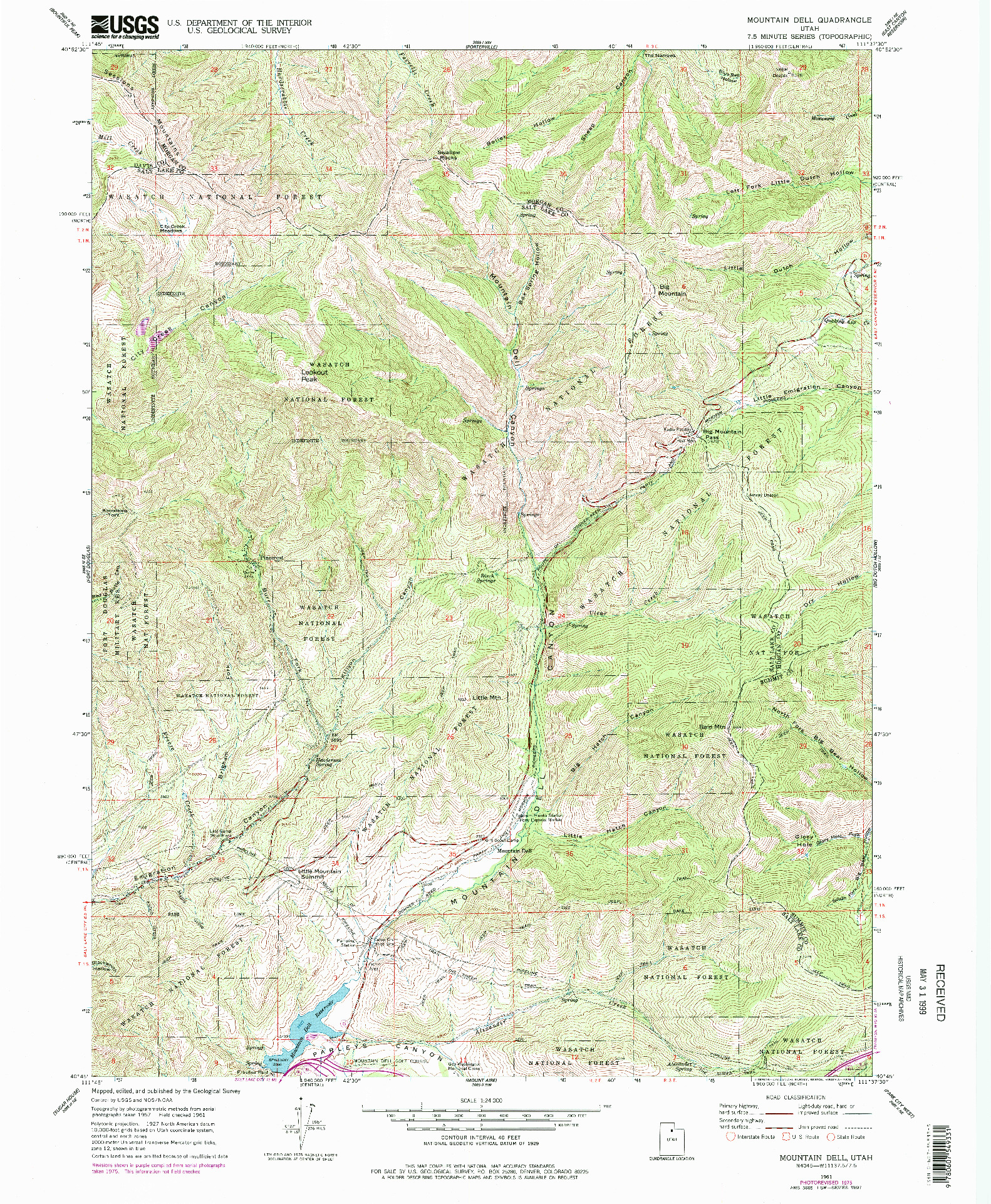 USGS 1:24000-SCALE QUADRANGLE FOR MOUNTAIN DELL, UT 1961