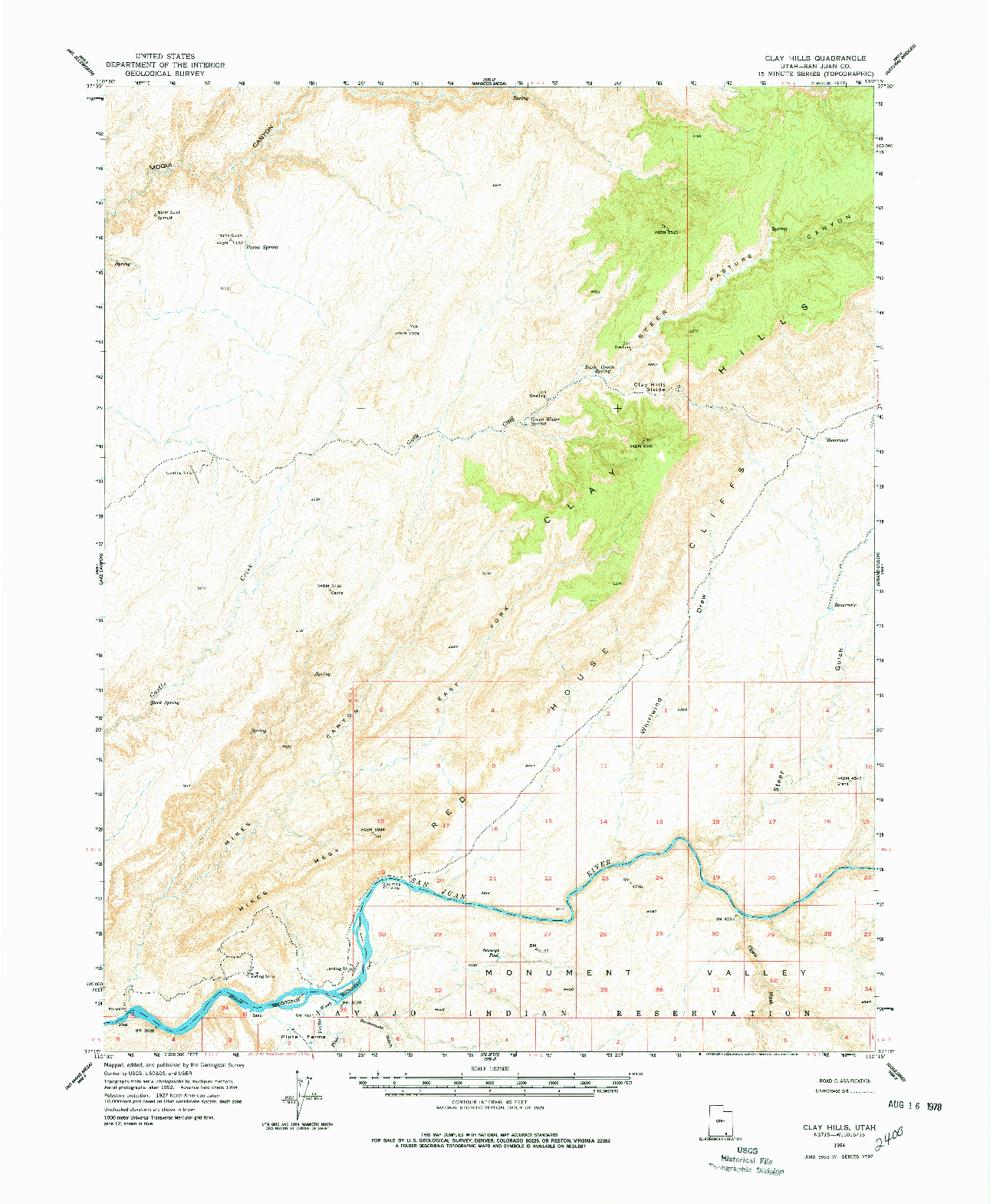 USGS 1:62500-SCALE QUADRANGLE FOR CLAY HILLS, UT 1954